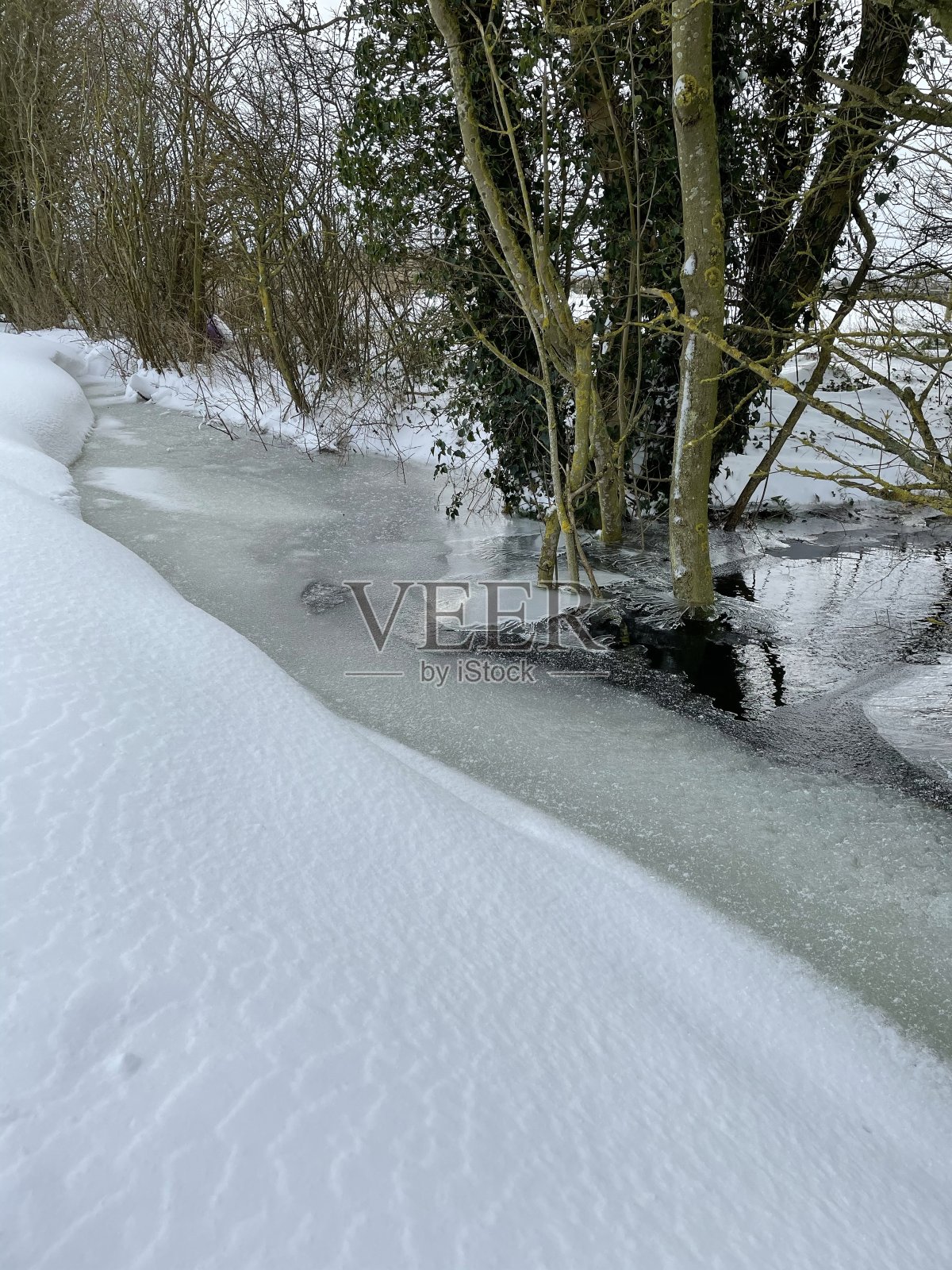 雪冬天水冰沟渠二月伦堡萨福克照片摄影图片