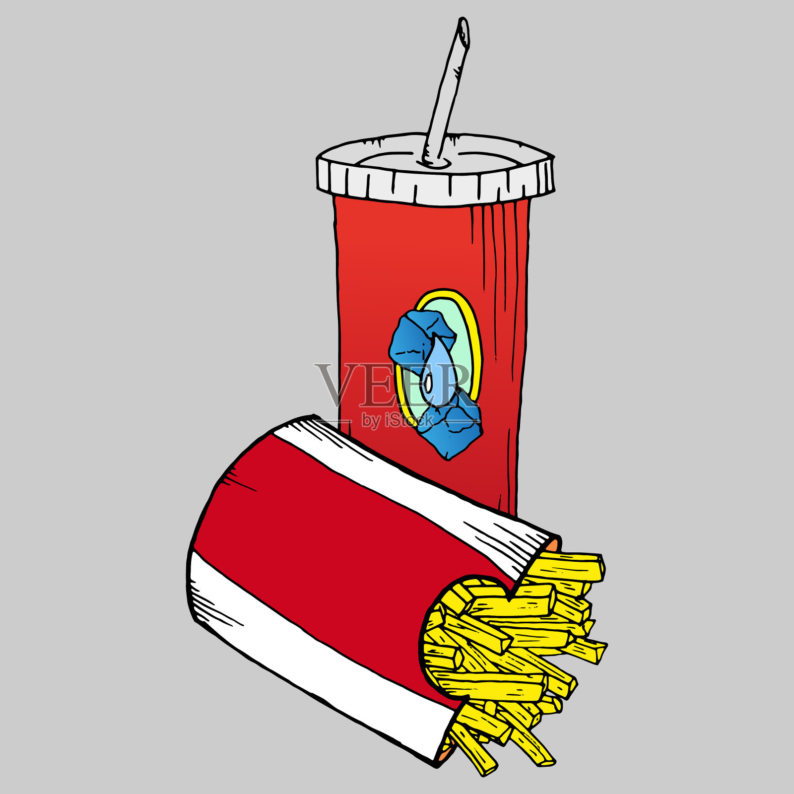 快餐手绘集炸薯条热狗插画图片素材