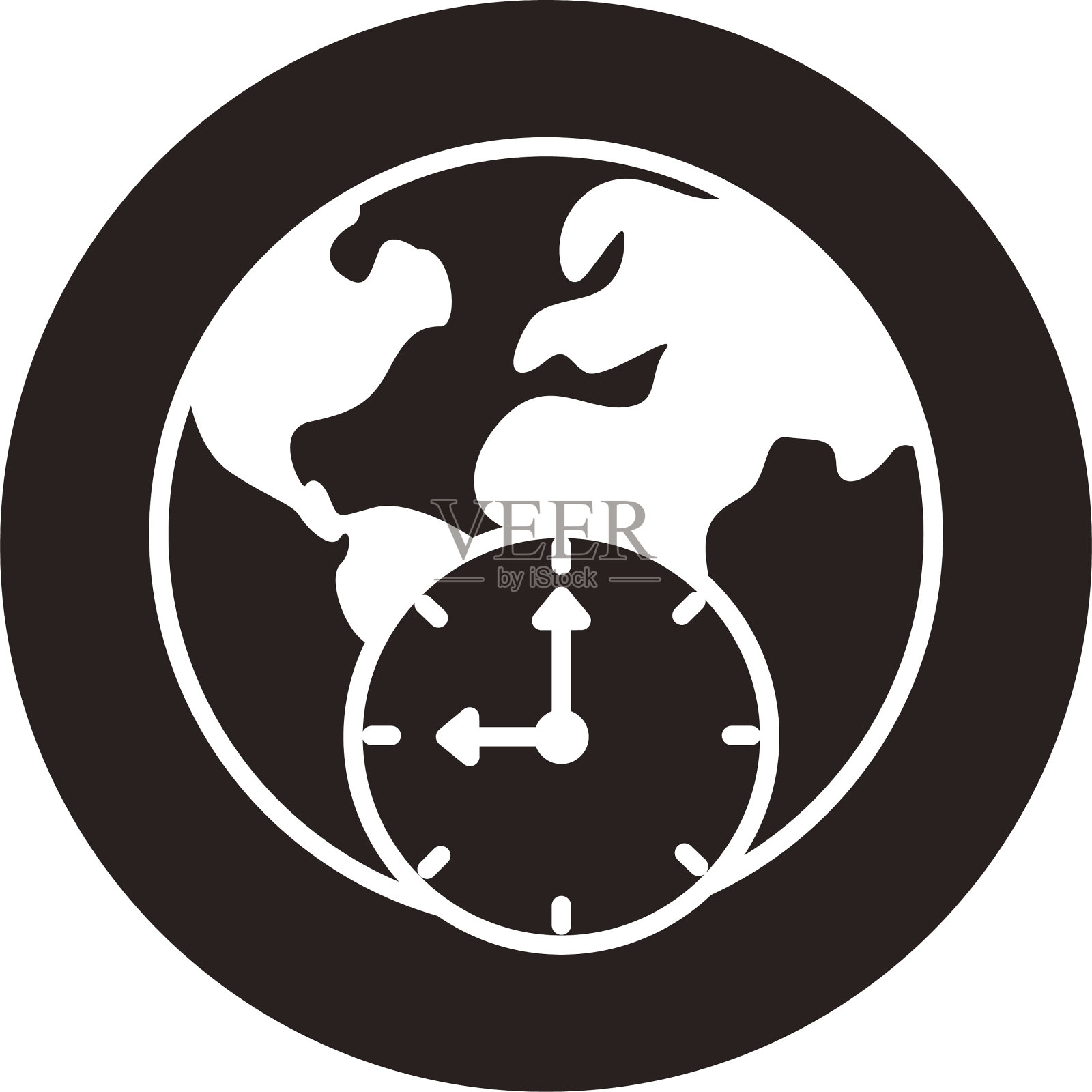 世界行星地球与大陆和时钟设计元素图片