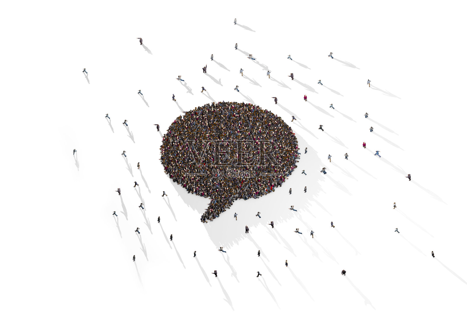 一大群人在白色背景上形成语音泡泡符号照片摄影图片