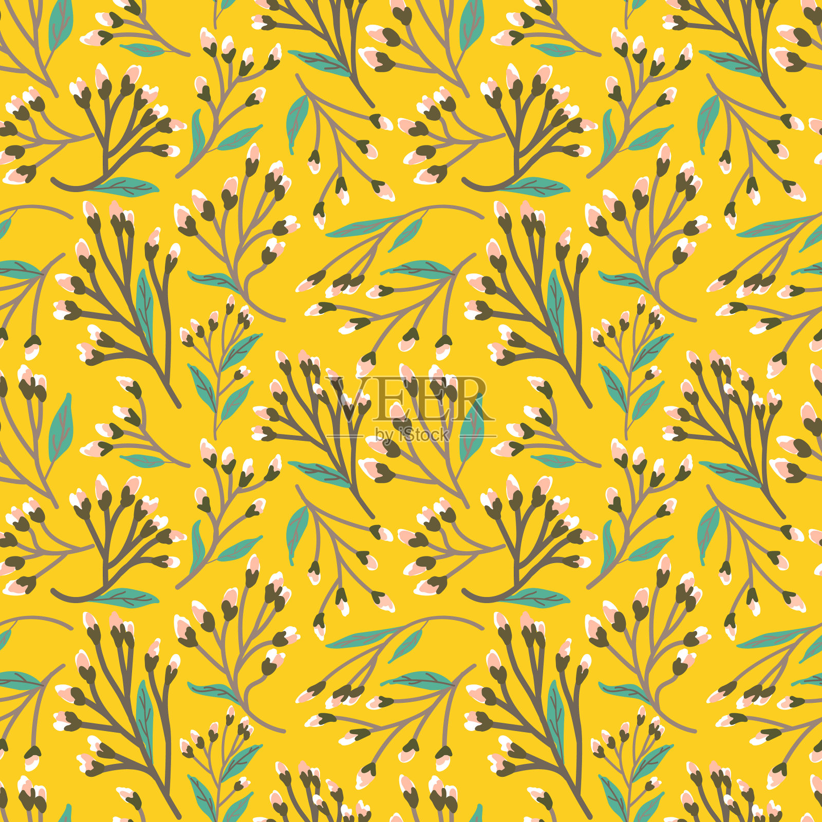 无缝模式与森林浆果和树叶插画图片素材