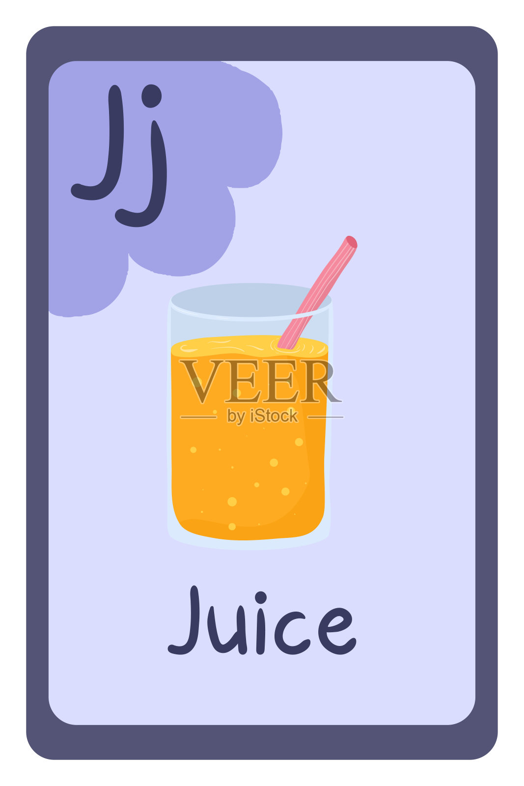 Abc食品教育闪存卡，字母J -果汁。设计元素图片