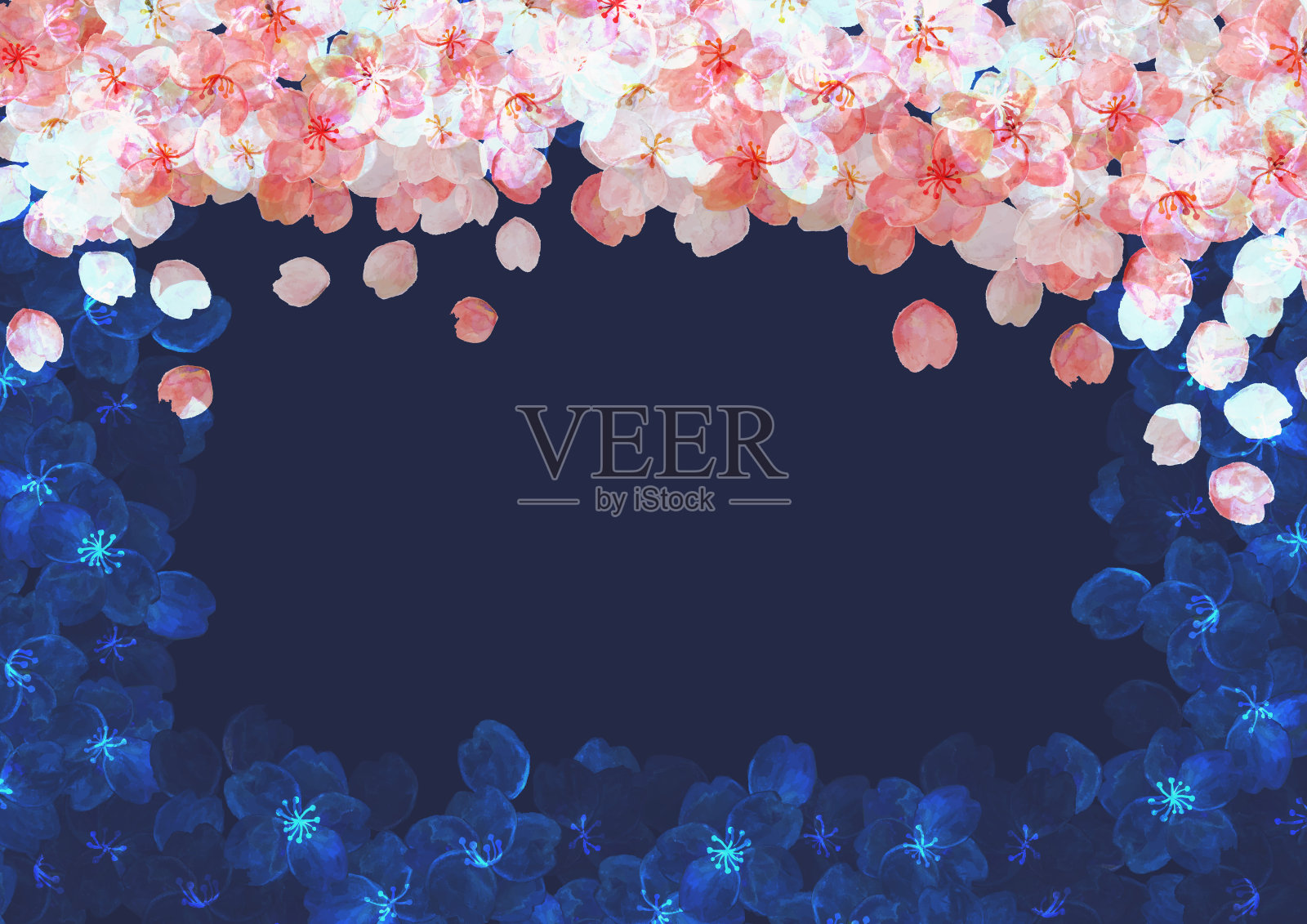 复古之夜樱花背景材料霓虹色艳美吉野插画图片素材