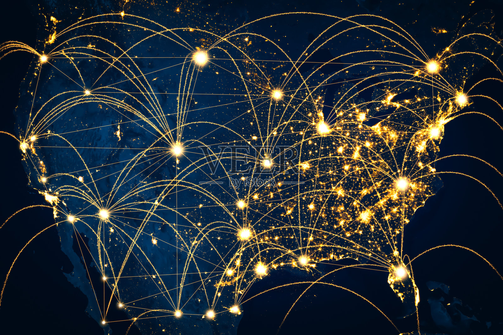 美国网络连接覆盖全国，具有创新感知线照片摄影图片