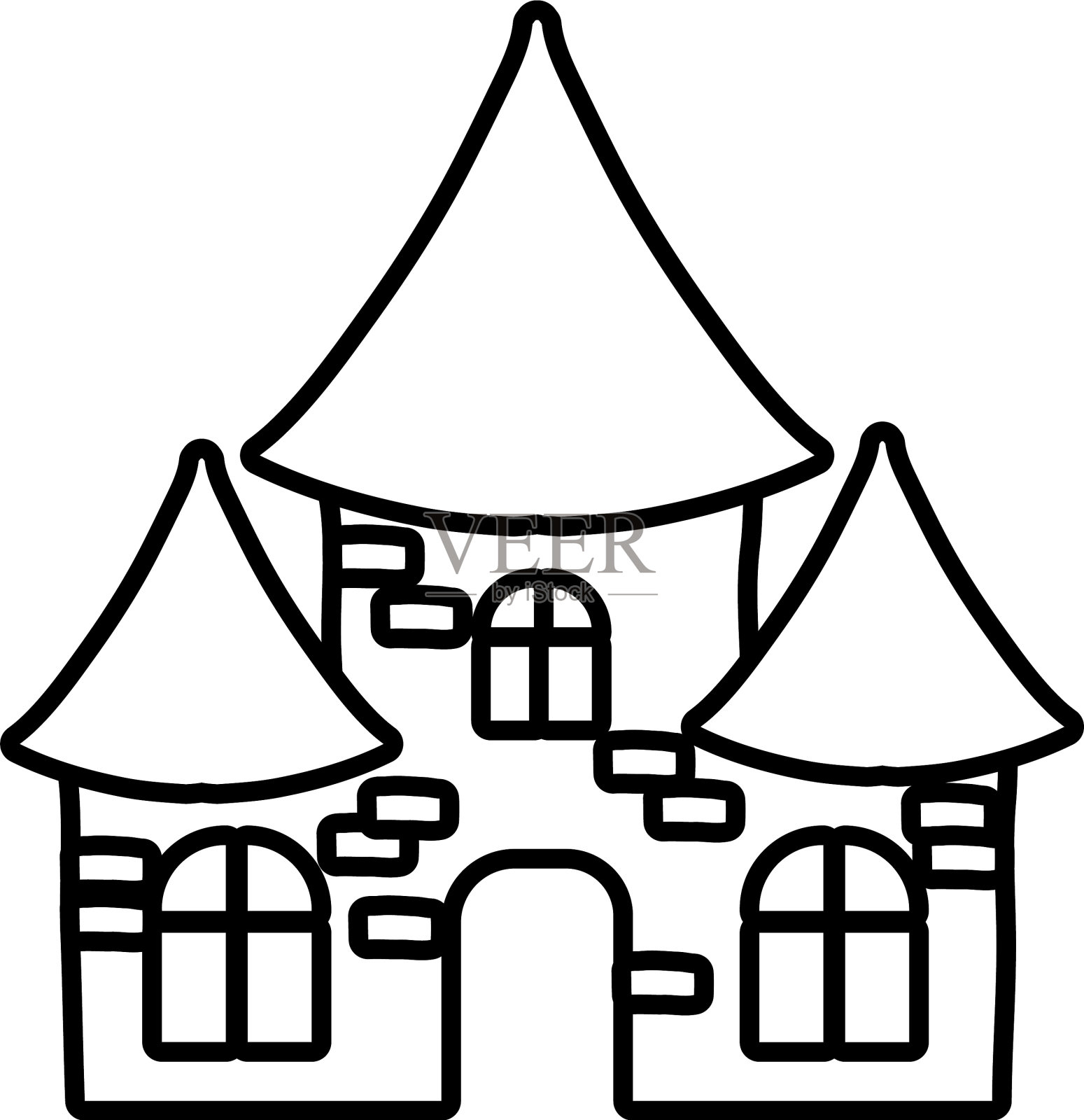 万圣节黑暗城堡线条风格的图标设计元素图片