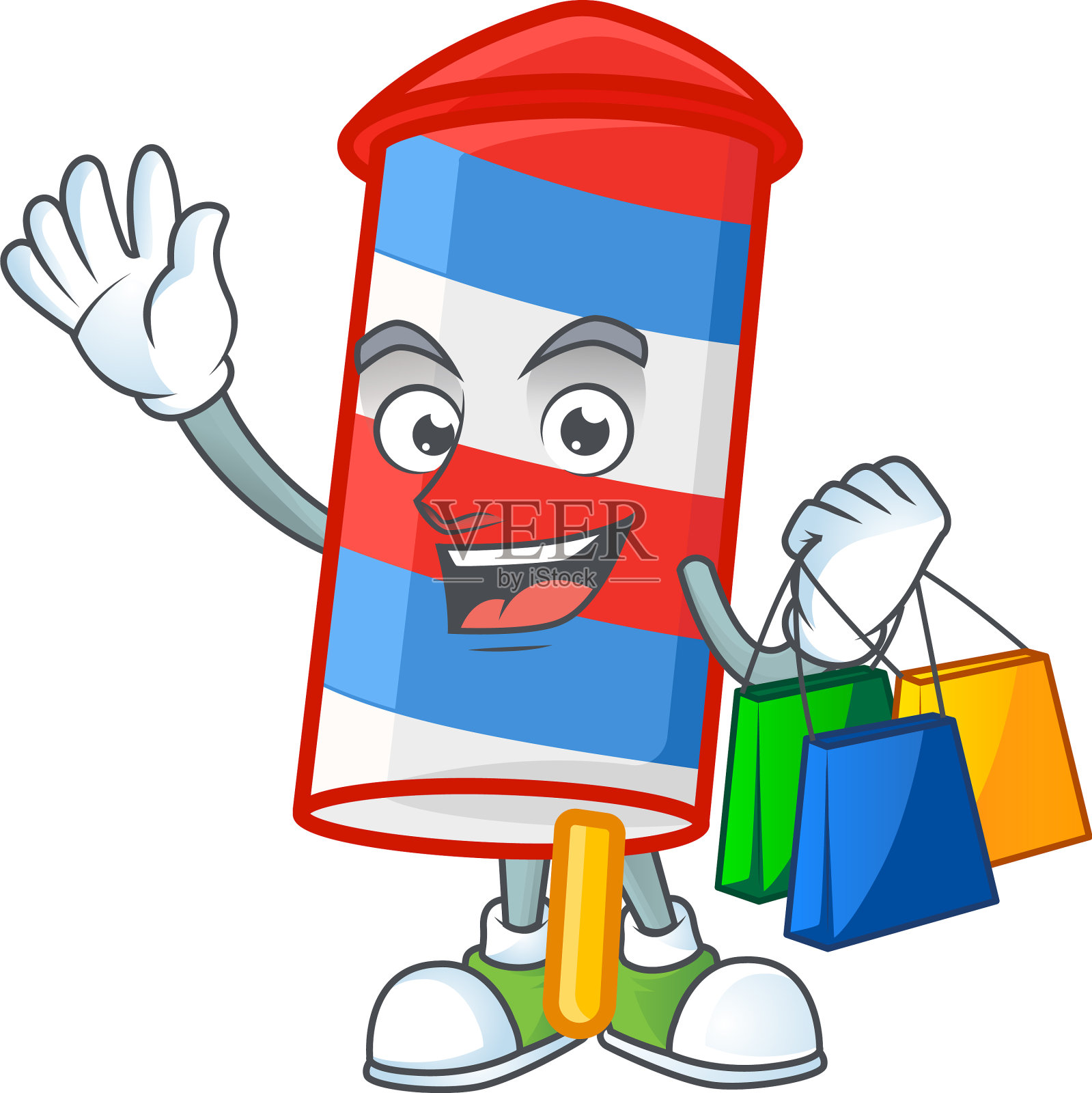 一枚富有美国条纹卡通图案的火箭插画图片素材