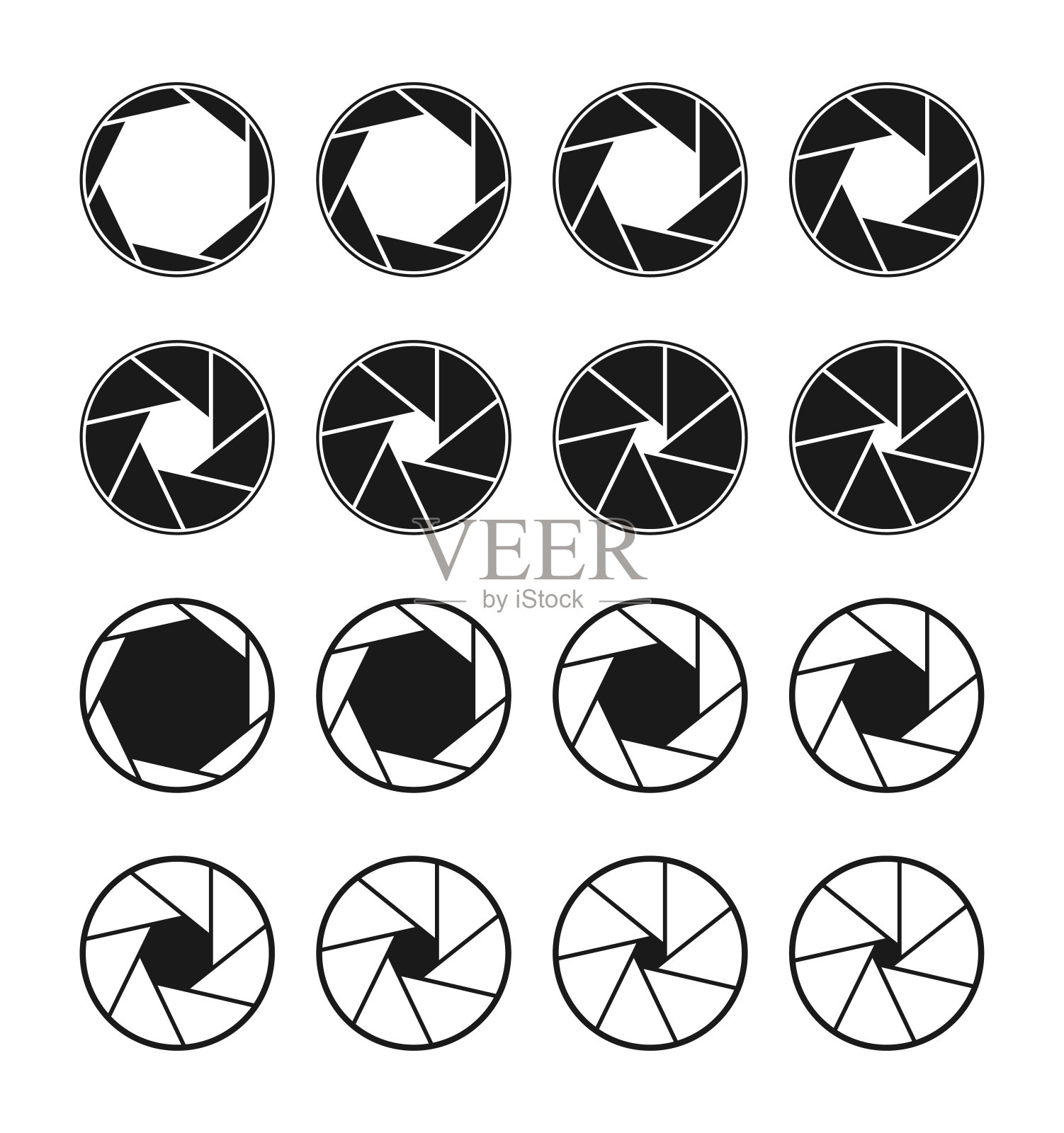 相机快门图标向量集。图标素材