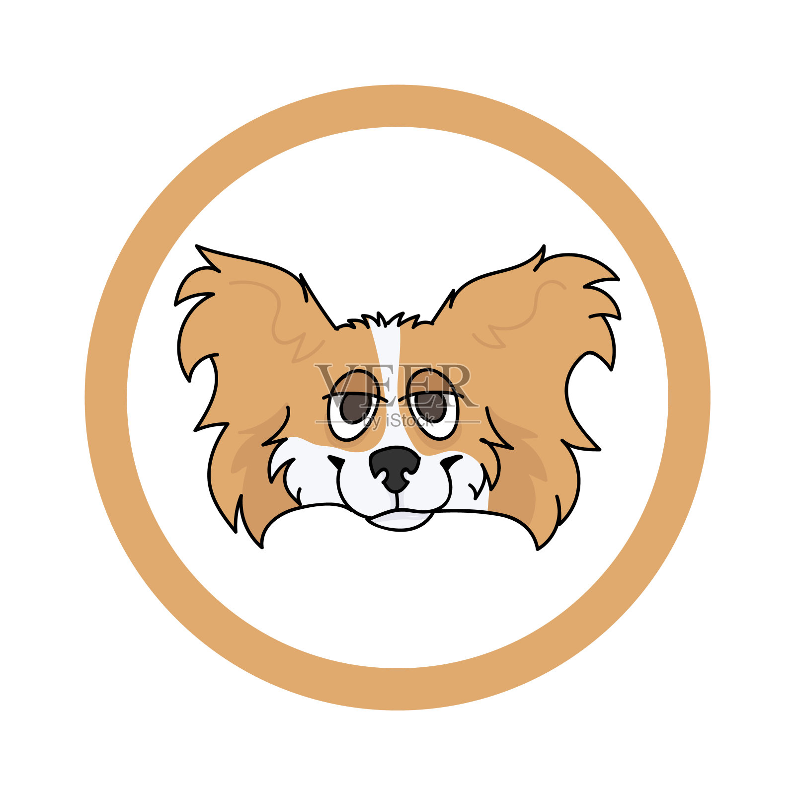 可爱的卡通蝴蝶犬品种矢量剪贴画。纯种犬舍狗品种为狗爱好者。纯种家养小狗，宠物客厅插图吉祥物。孤立的狗毛茸茸的。每股收益10。插画图片素材