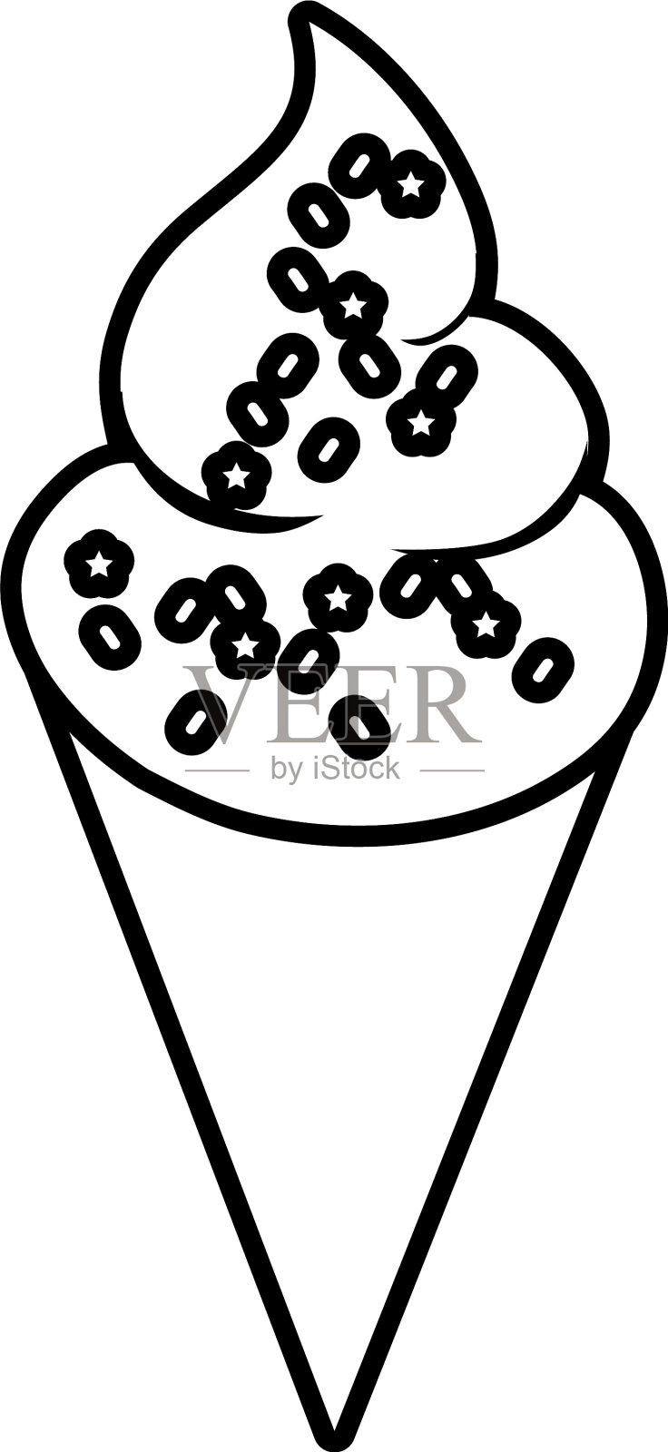 冰淇淋甜筒与草莓线风格的图标设计元素图片