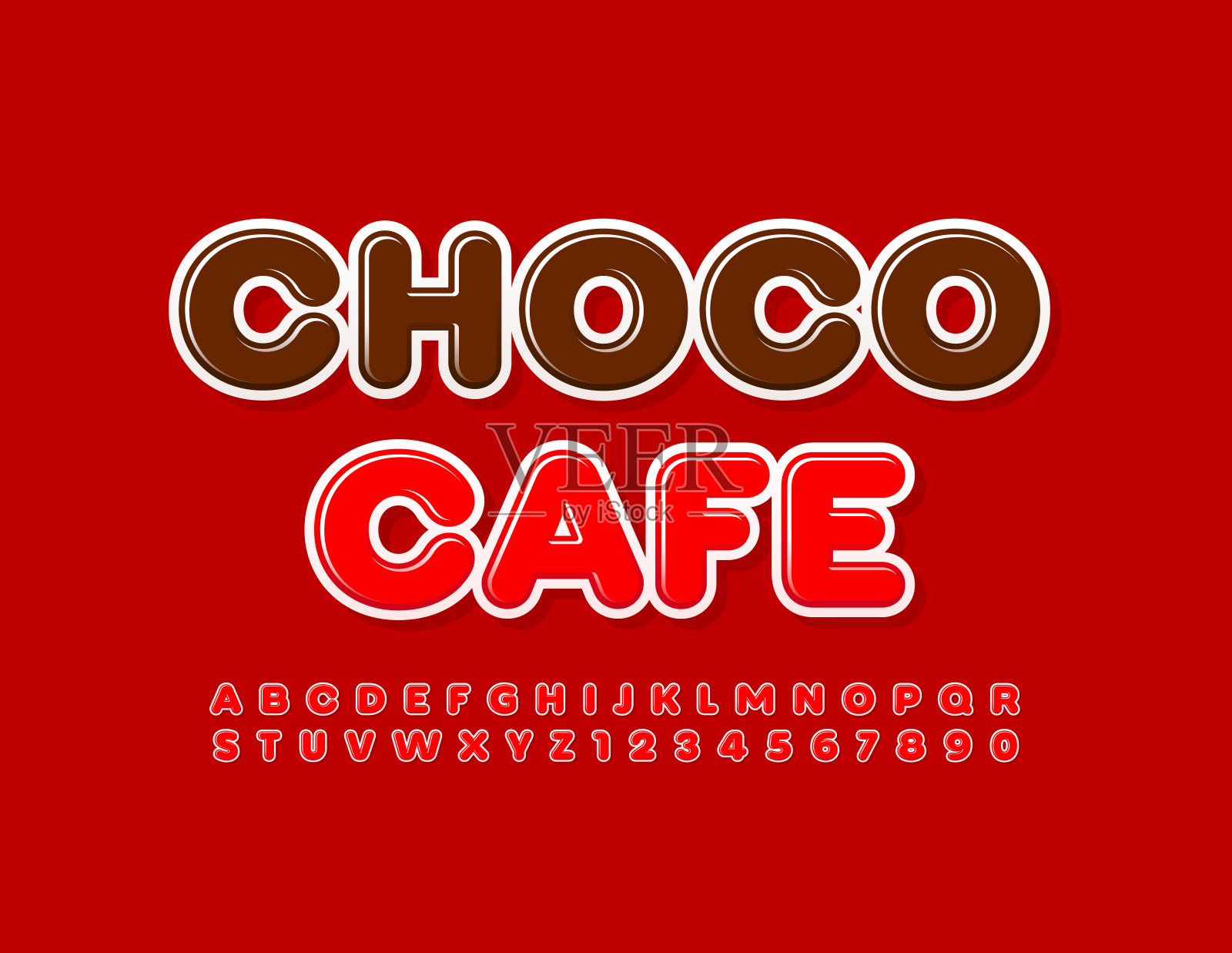 矢量甜蜜的象征巧克力咖啡馆。一组红色字母和数字设计元素图片