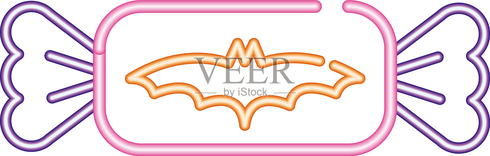 糖果与蝙蝠万圣节霓虹灯风格的图标设计元素图片