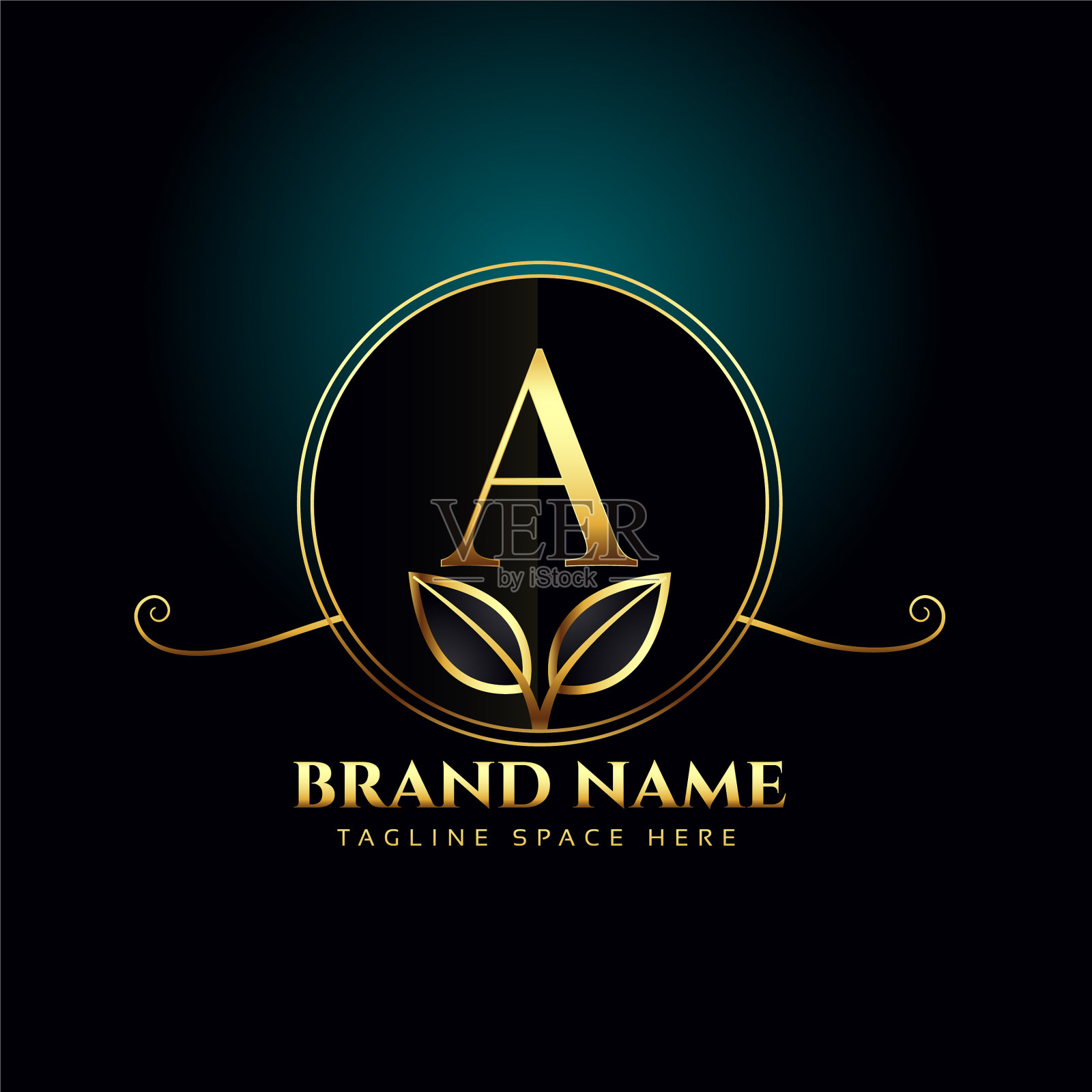 字母一个奢侈的标志概念与金色的叶子插画图片素材