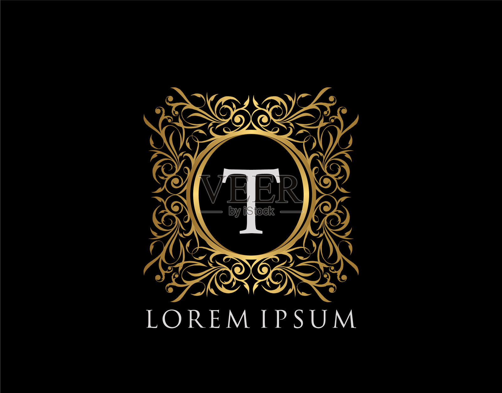 奢侈徽章字母t标志奢侈黄金插画图片素材