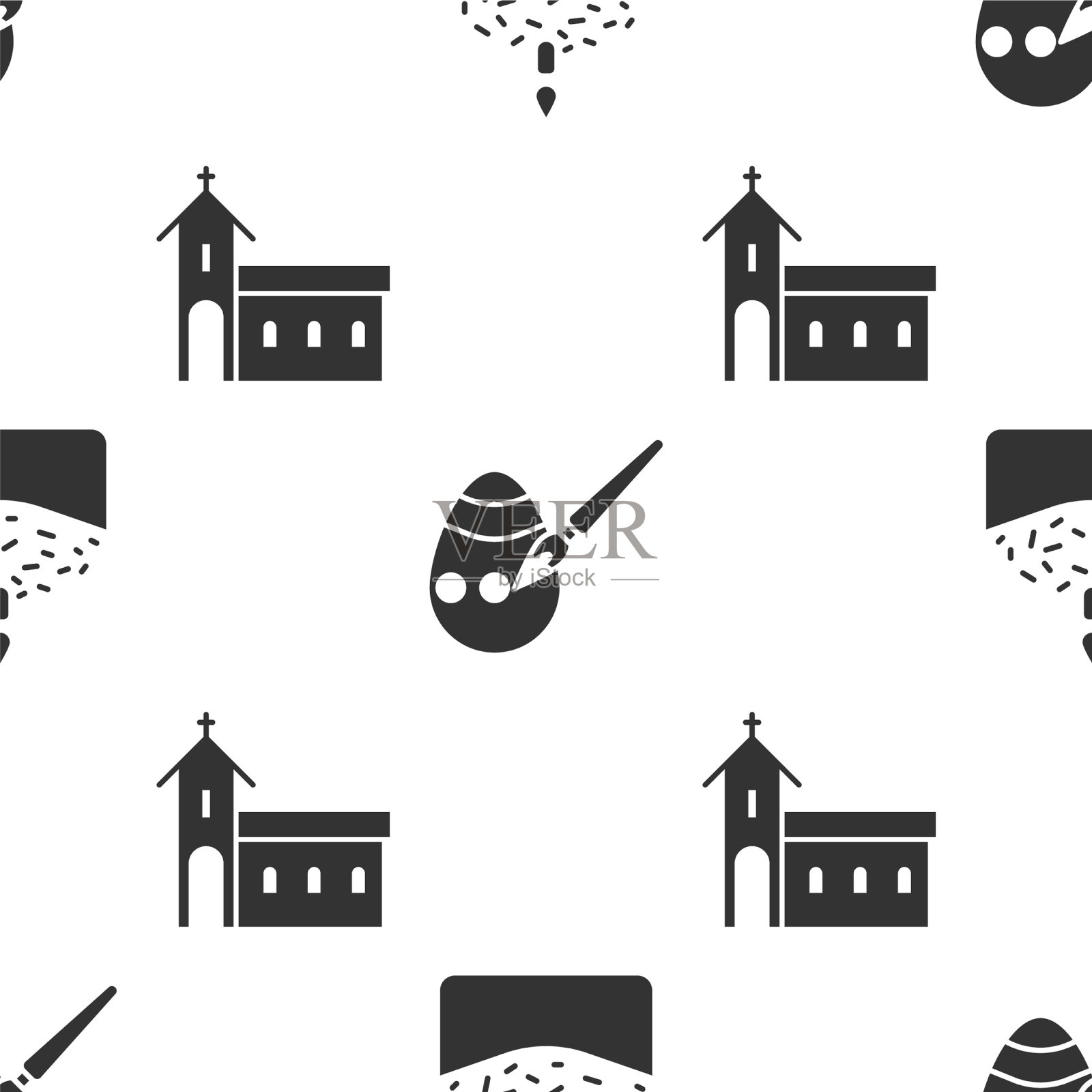 设置复活节蛋糕和蜡烛，复活节彩蛋和油漆图标素材