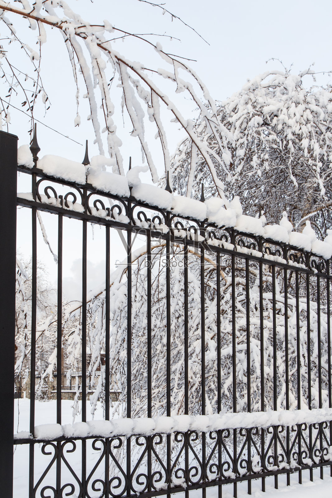 侧面的黑色金属锻造在冬天的时间照片摄影图片
