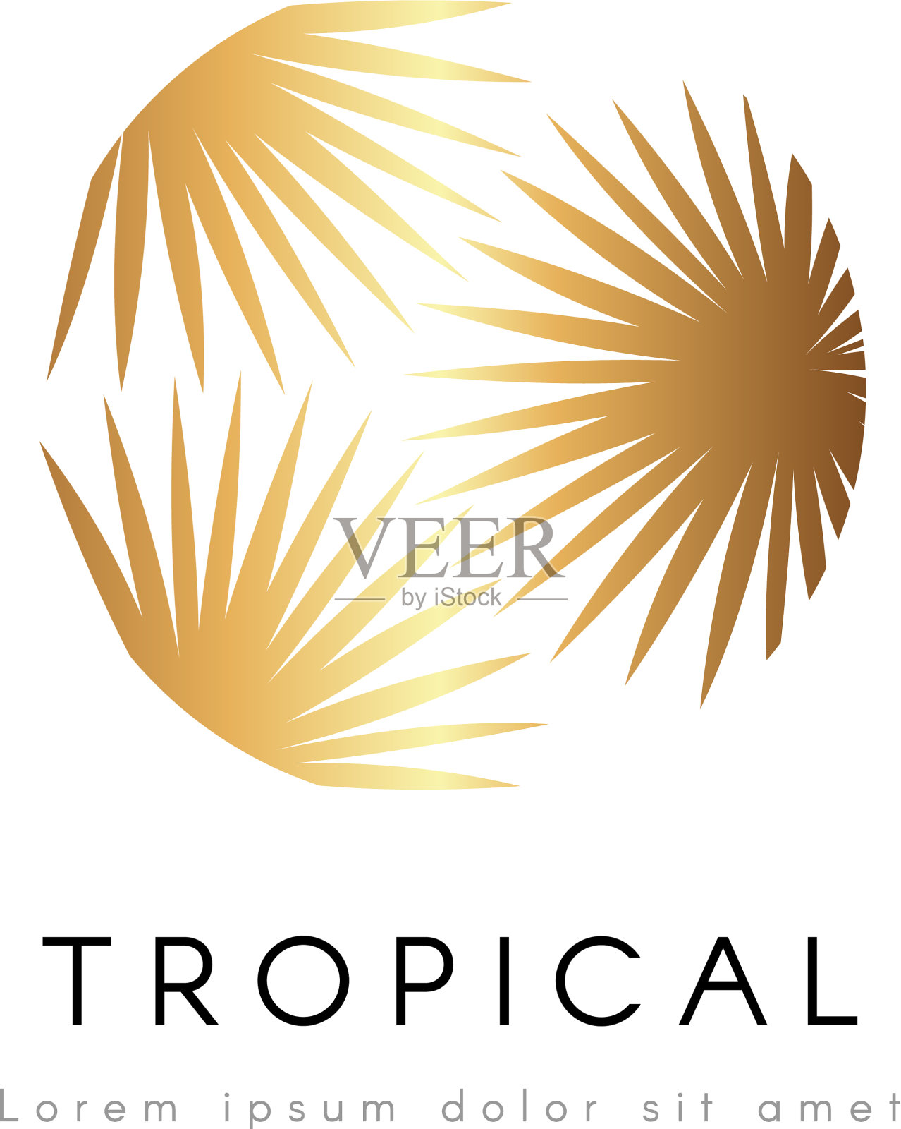 象征着热带异国情调的金黄棕榈树叶插画图片素材