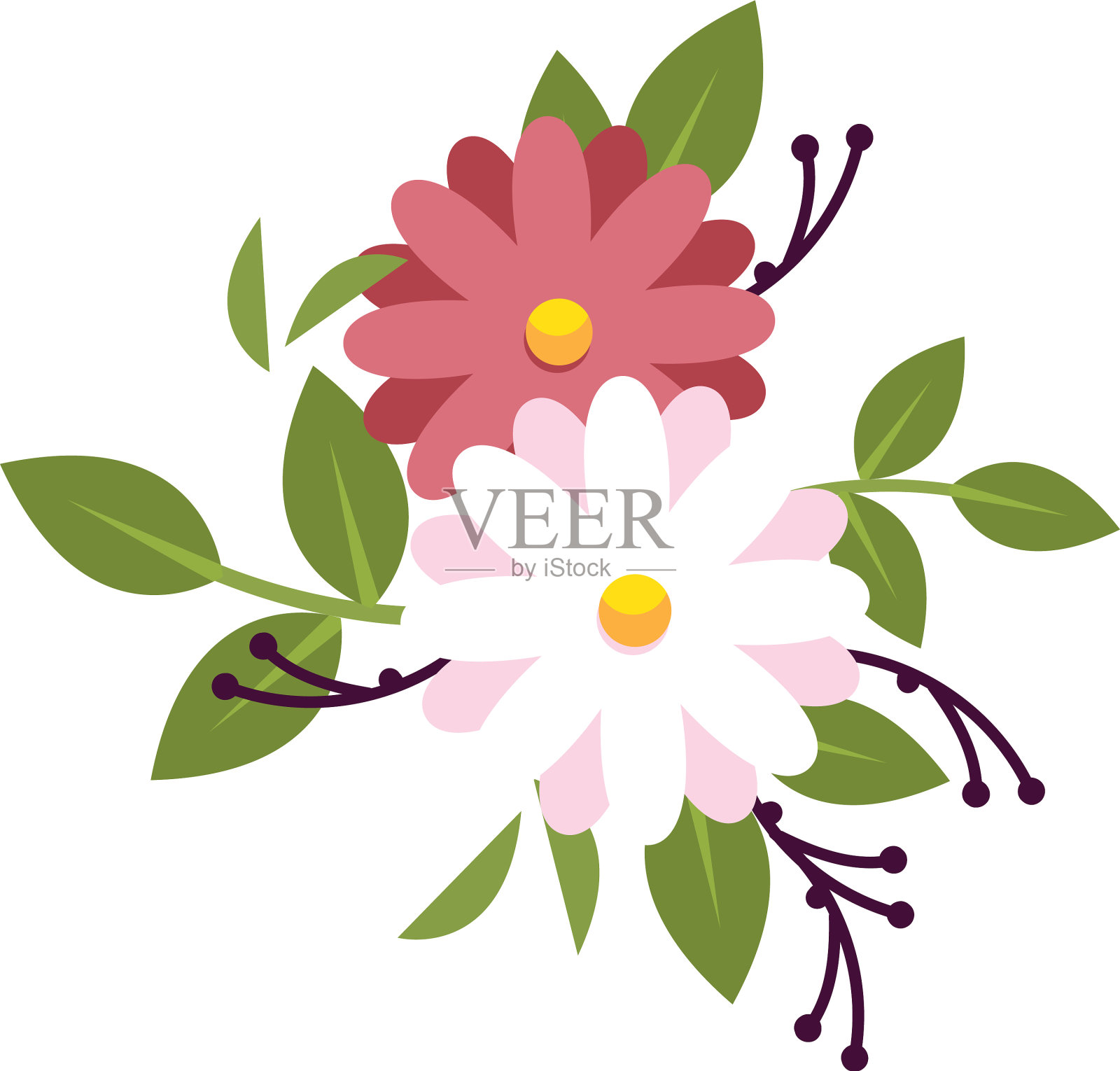 粉红色和白色的花与叶子图案设计元素图片