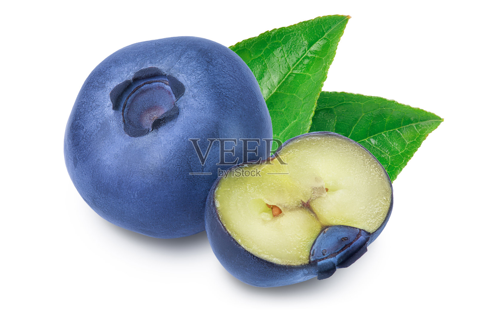 新鲜的蓝莓和半孤立的白色背景特写与剪辑路径和全景深的领域照片摄影图片