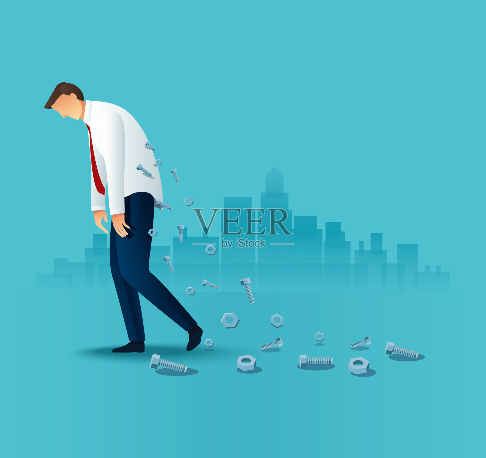 疲惫的商人和办公室职员用螺丝钉。超负荷的概念矢量插图插画图片素材