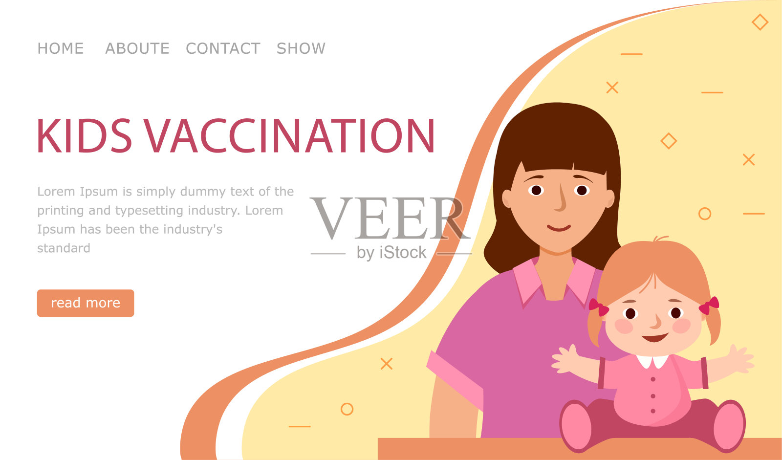 儿童疫苗接种。妈妈和孩子在诊所网站插画图片素材