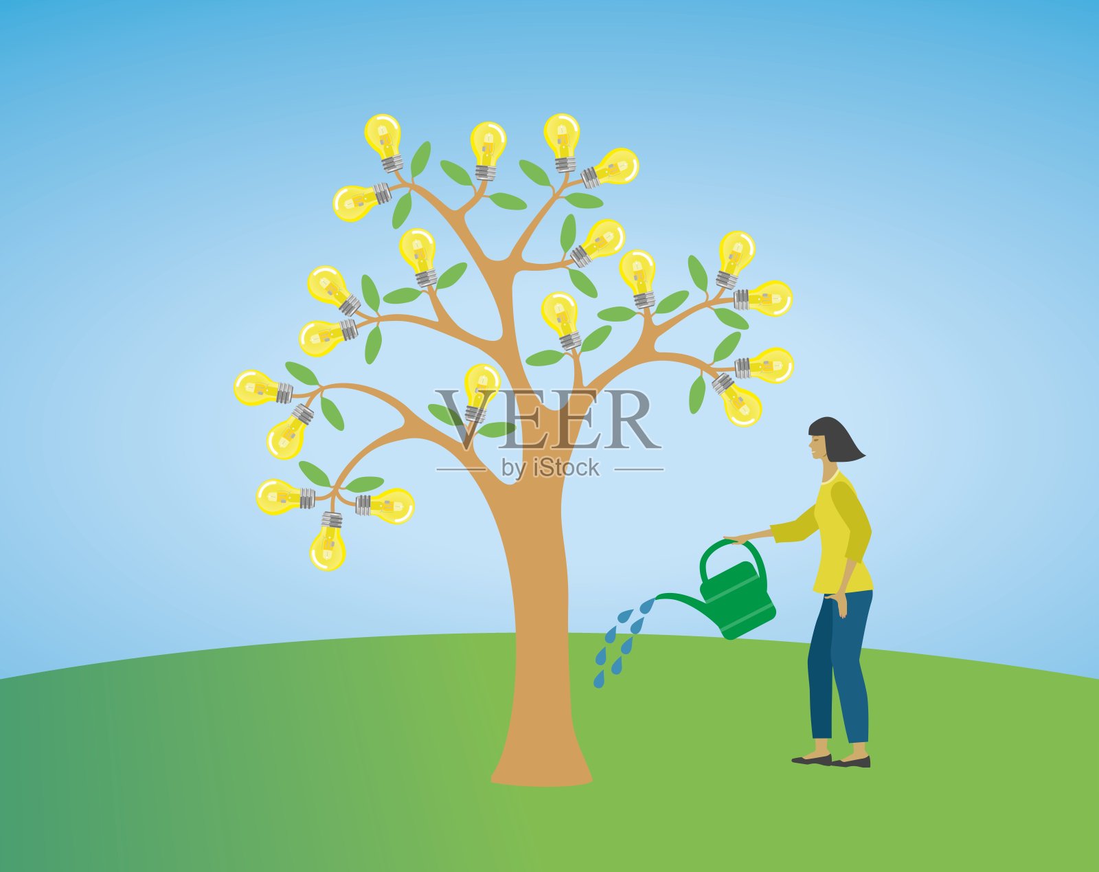 浇灌苹果树，孕育创意，矢量插画插画图片素材