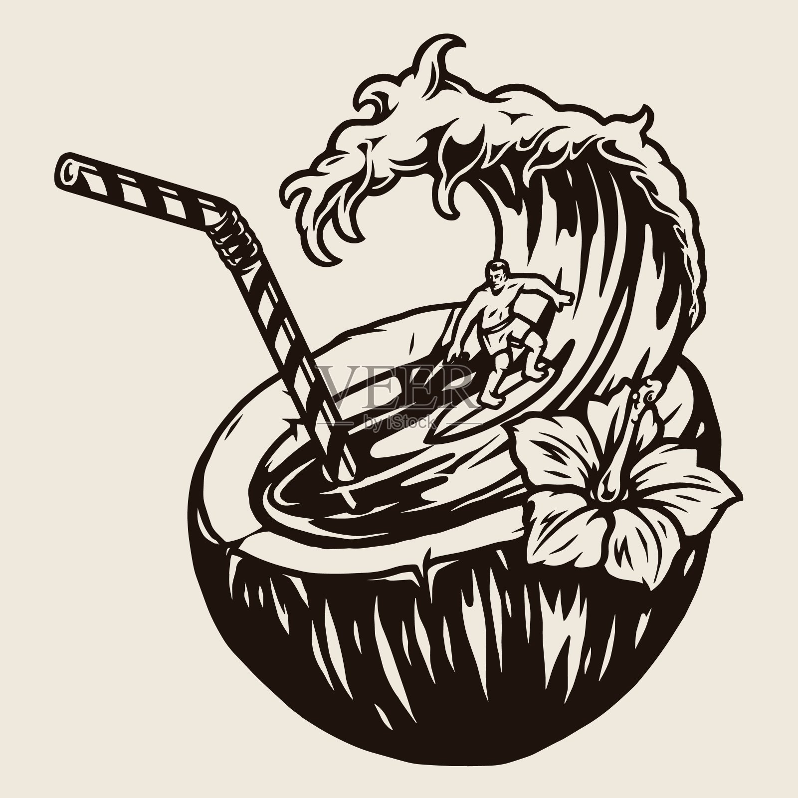 复古的单色冲浪概念插画图片素材