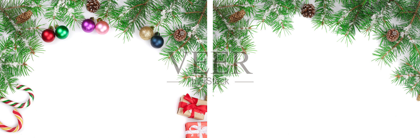 圣诞框架装饰孤立的白色背景与复制空间为您的文本。前视图。照片摄影图片