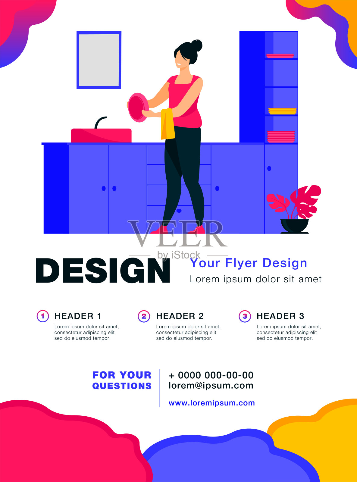 女人在家里洗盘子设计模板素材