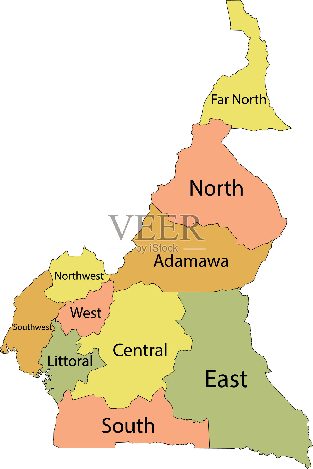 喀麦隆的彩色地图插画图片素材