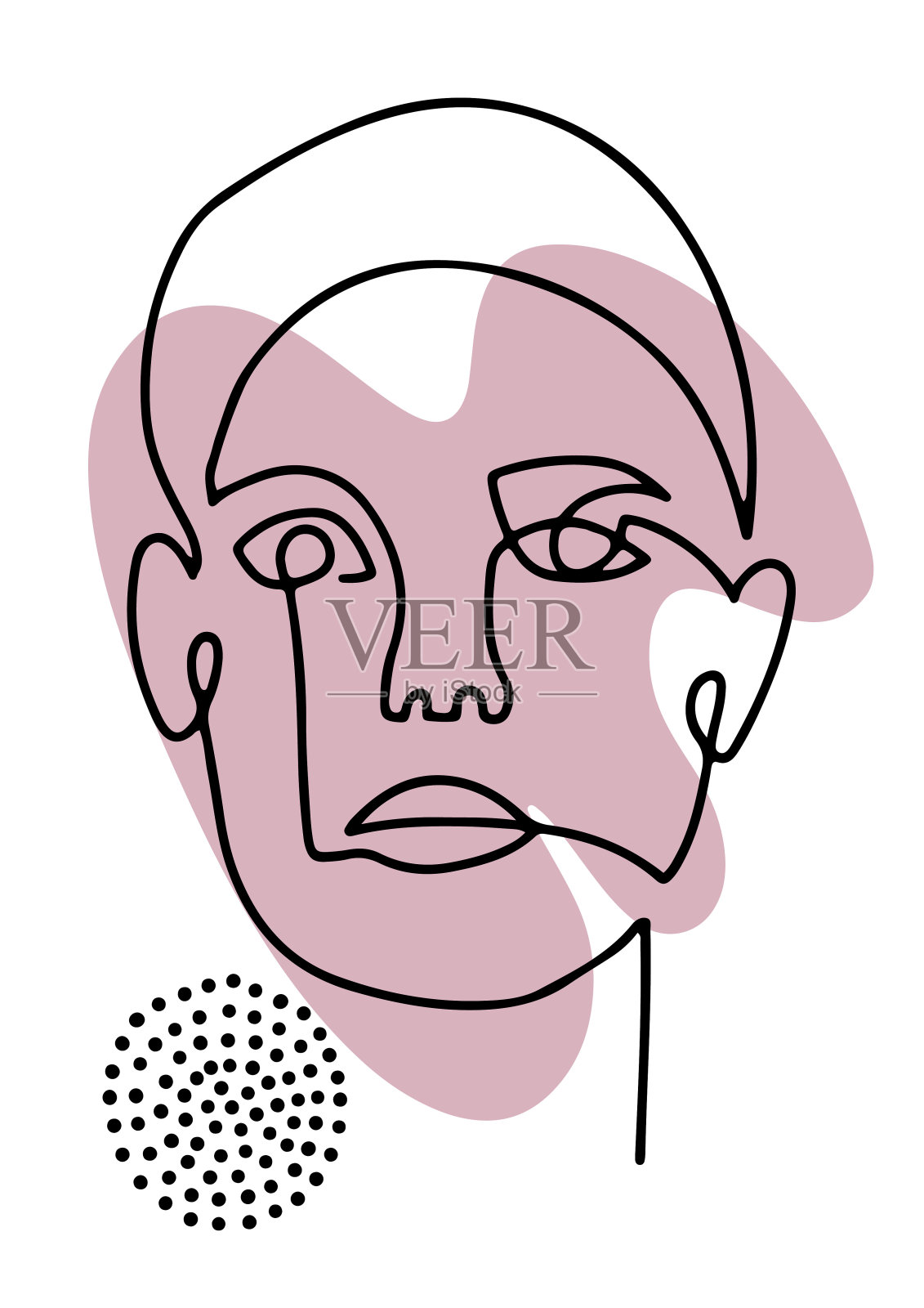 线条女人画像，以当代抽象风格创作的写意构图，以脸、点和彩色几何形状为主。线性插图设计印刷，卡片，海报。插画图片素材