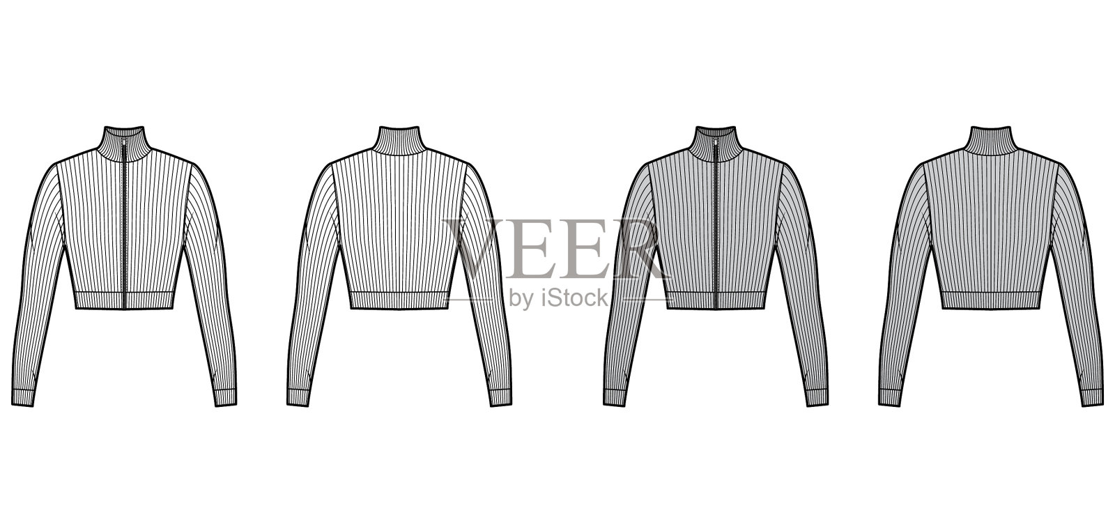 拉链裁剪高领罗纹针织毛衣插画图片素材