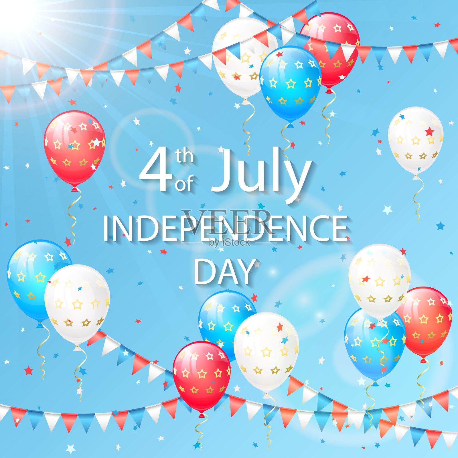 独立日气球和三角旗插画图片素材