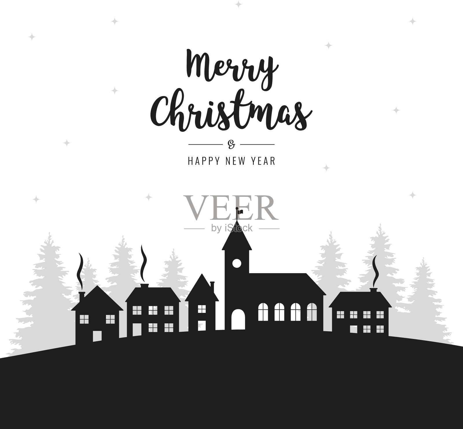 圣诞冬季山水村问候插画图片素材