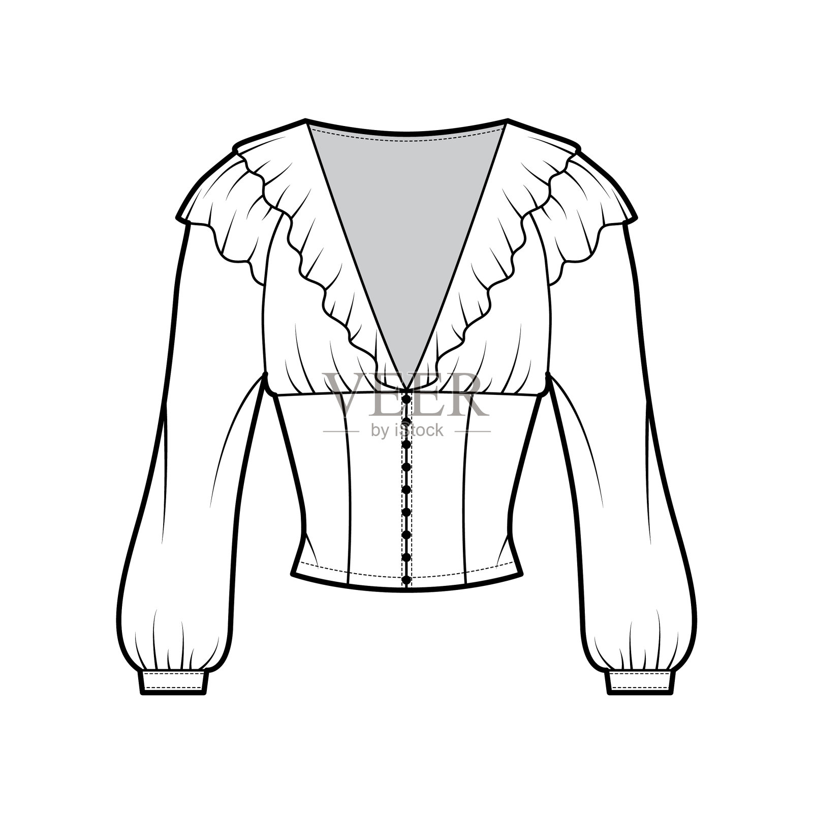 褶边短上衣技术时尚插画图片素材