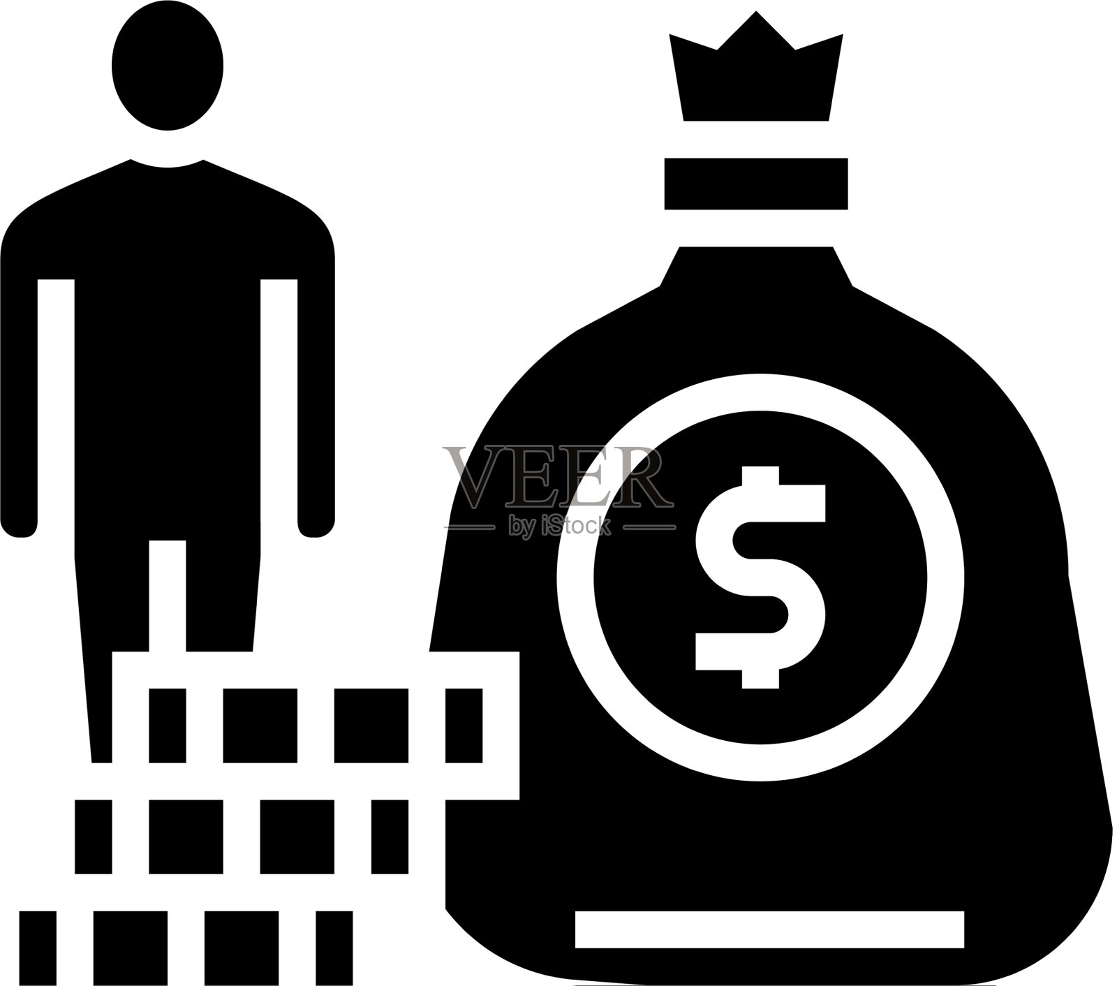 人类钱袋和硬币堆象形图标插画图片素材