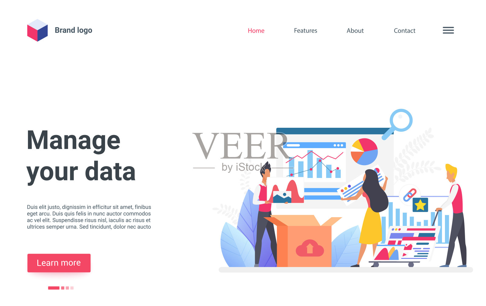 管理您的数据概念登陆页面，业务人员在信息处理工作流插画图片素材