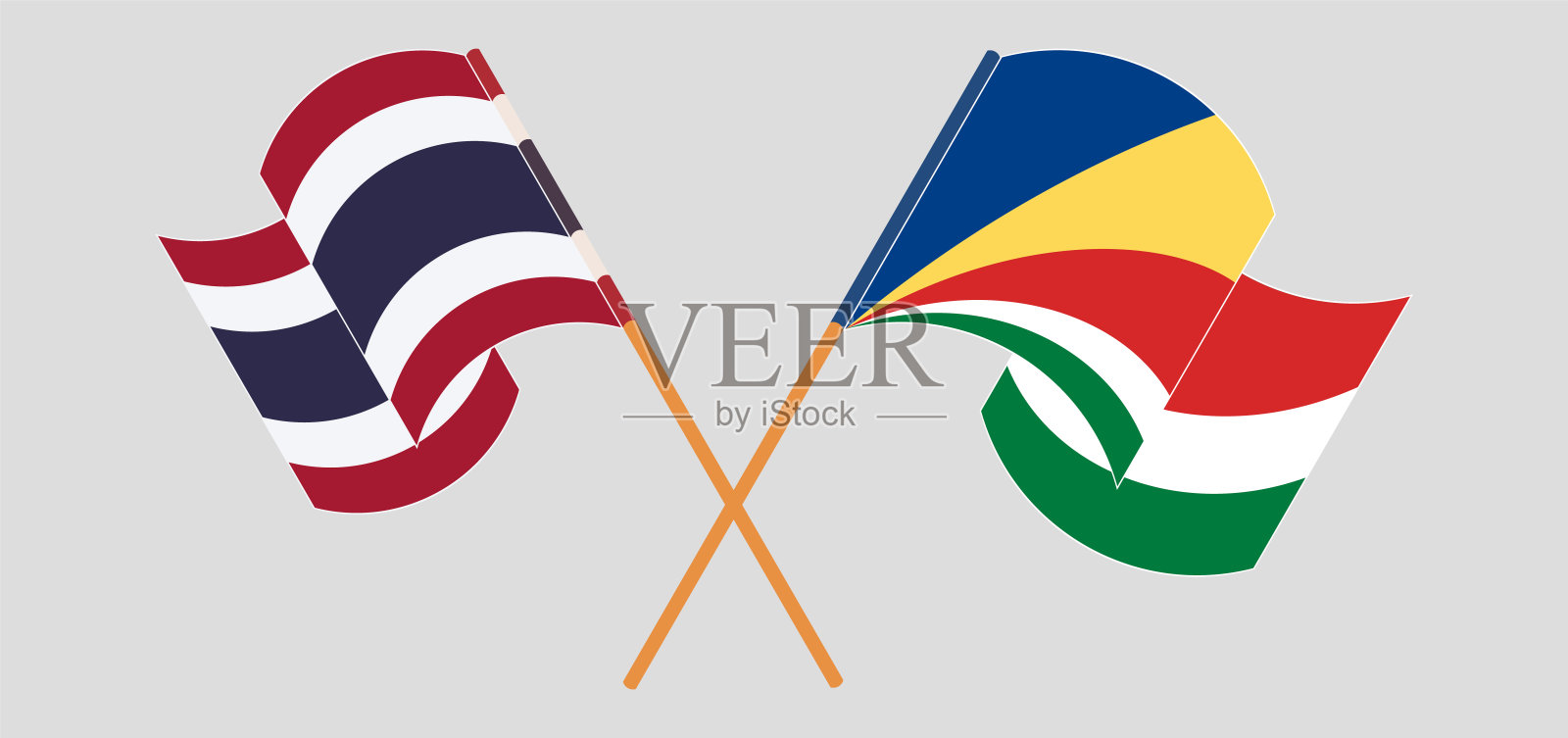泰国和塞舌尔的交叉旗帜设计元素图片