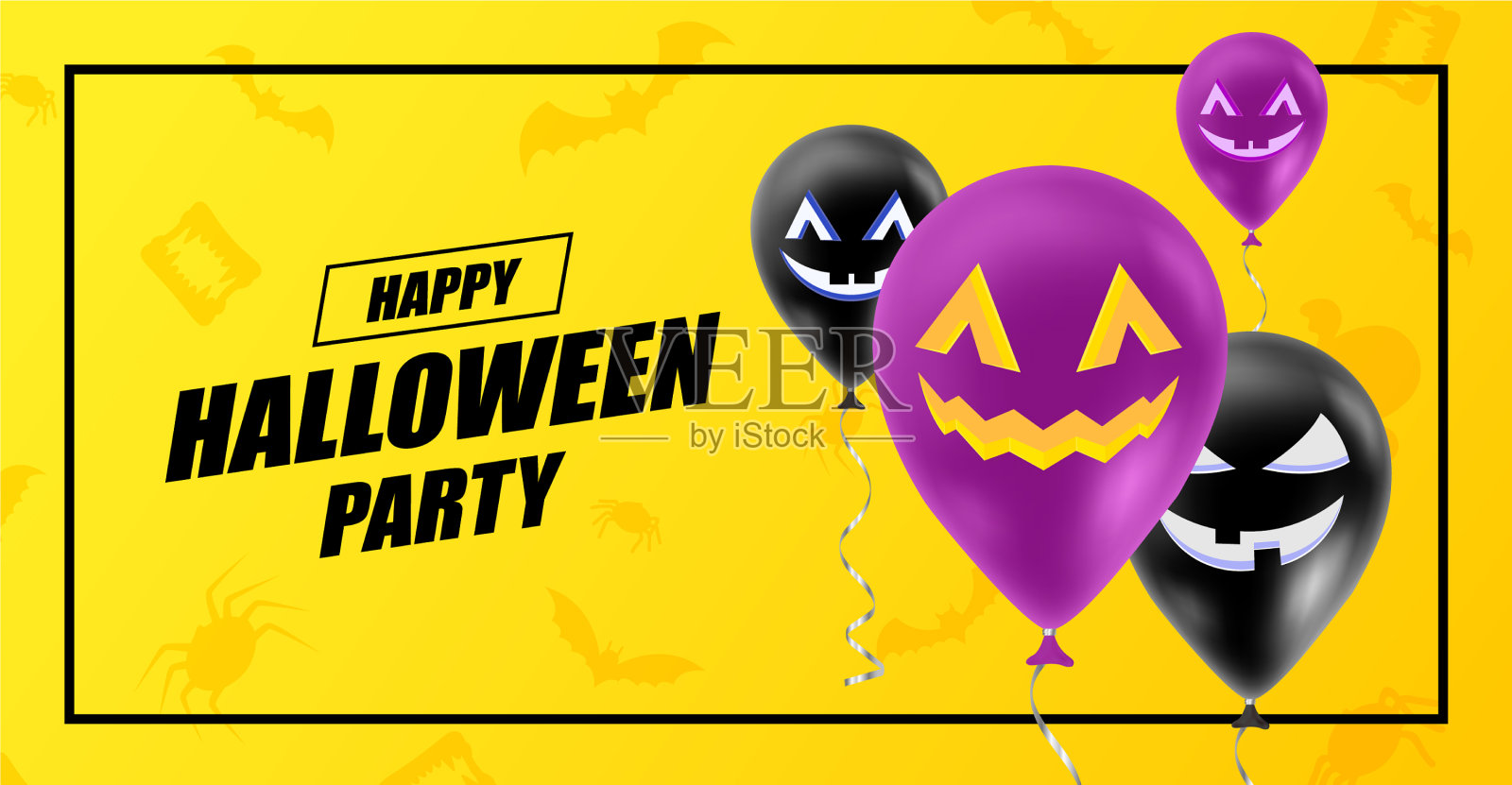 幽灵面对气球和万圣节派对宣布设计模板素材