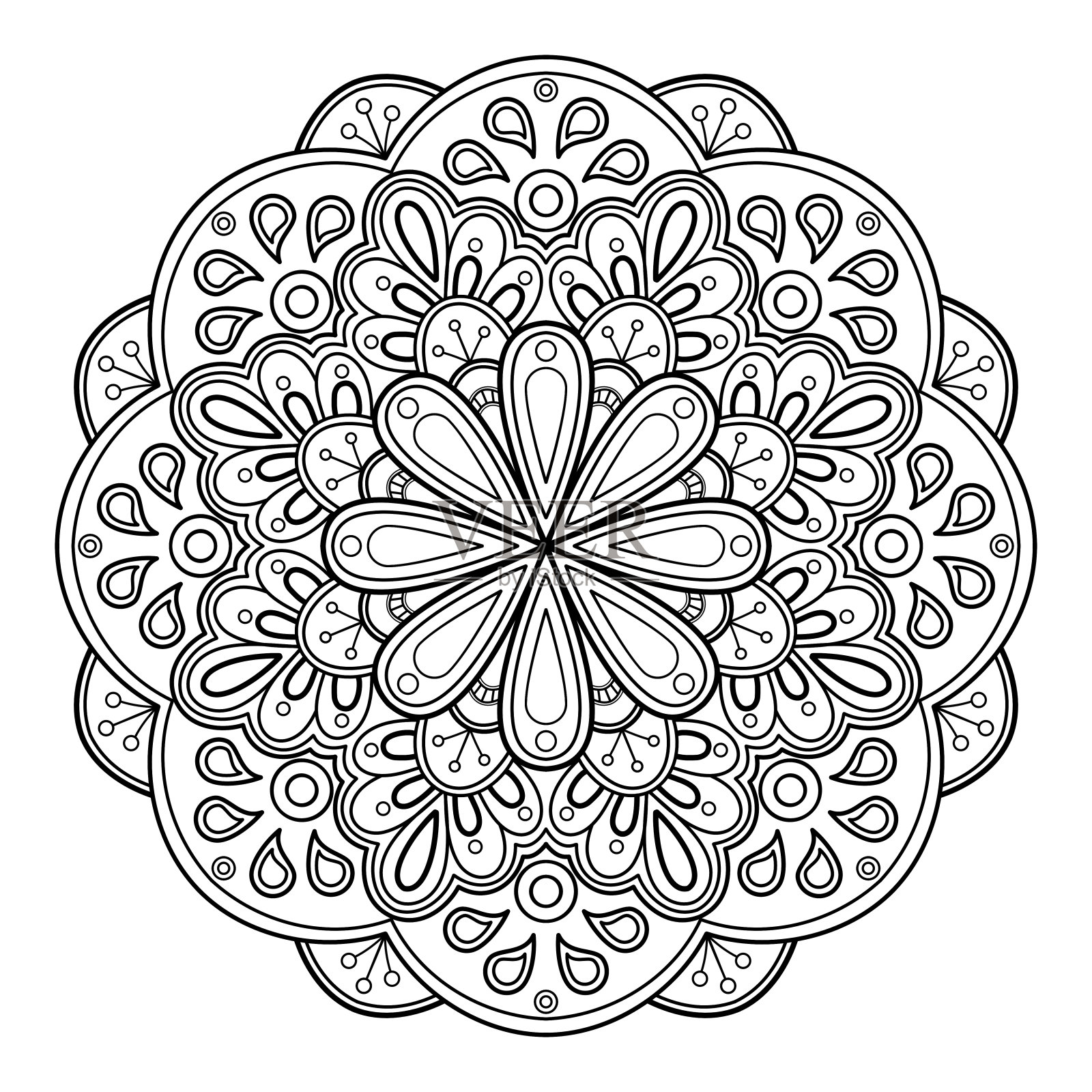 曼荼罗着色书。墙纸设计，瓷砖图案，衬衫，贺卡，贴纸，花边图案和纹身。室内装饰设计。矢量民族东方圈点缀。白色背景插画图片素材