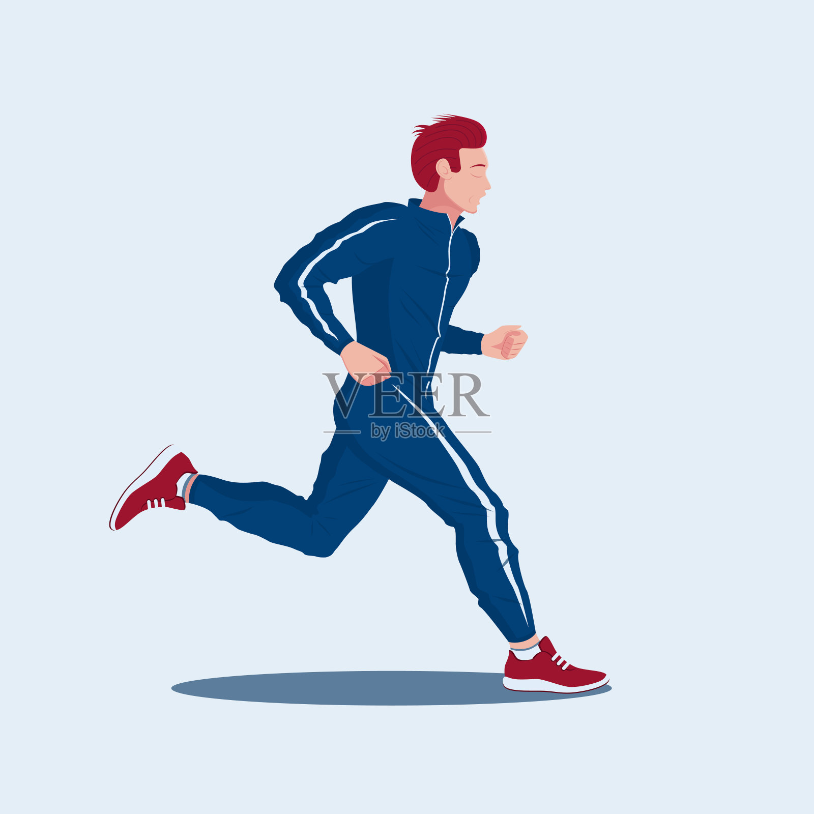 一个穿着蓝色运动服的跑步者。矢量插图。插画图片素材