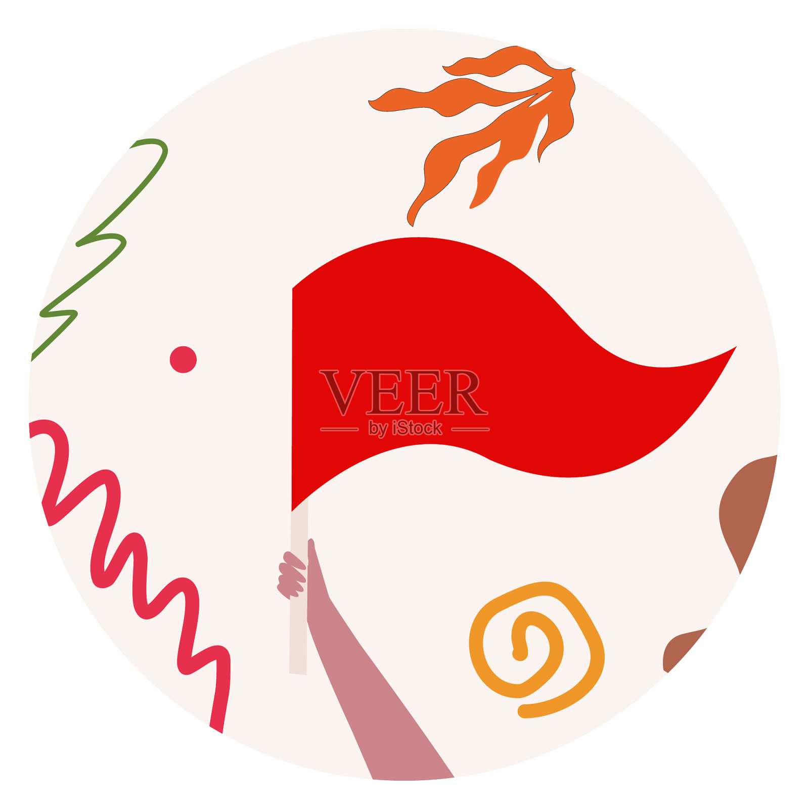 手持三角红旗飘扬背景设计元素图片