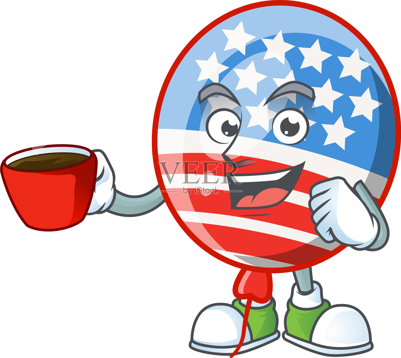 酷美国条纹气球和一杯咖啡设计元素图片