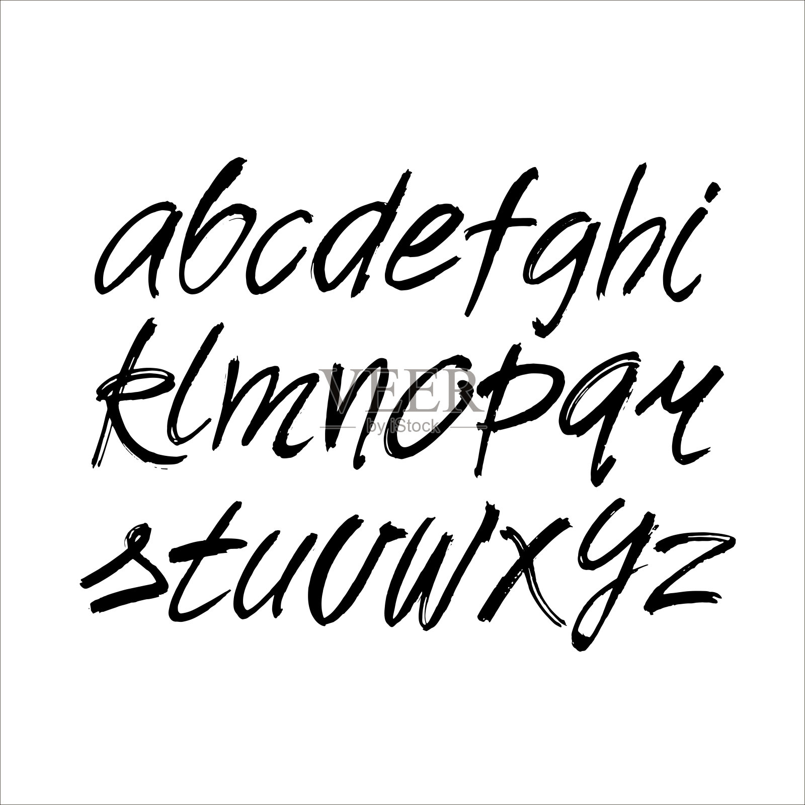 矢量丙烯酸笔刷风格手绘字母字体。白色背景上的书法字母设计元素图片