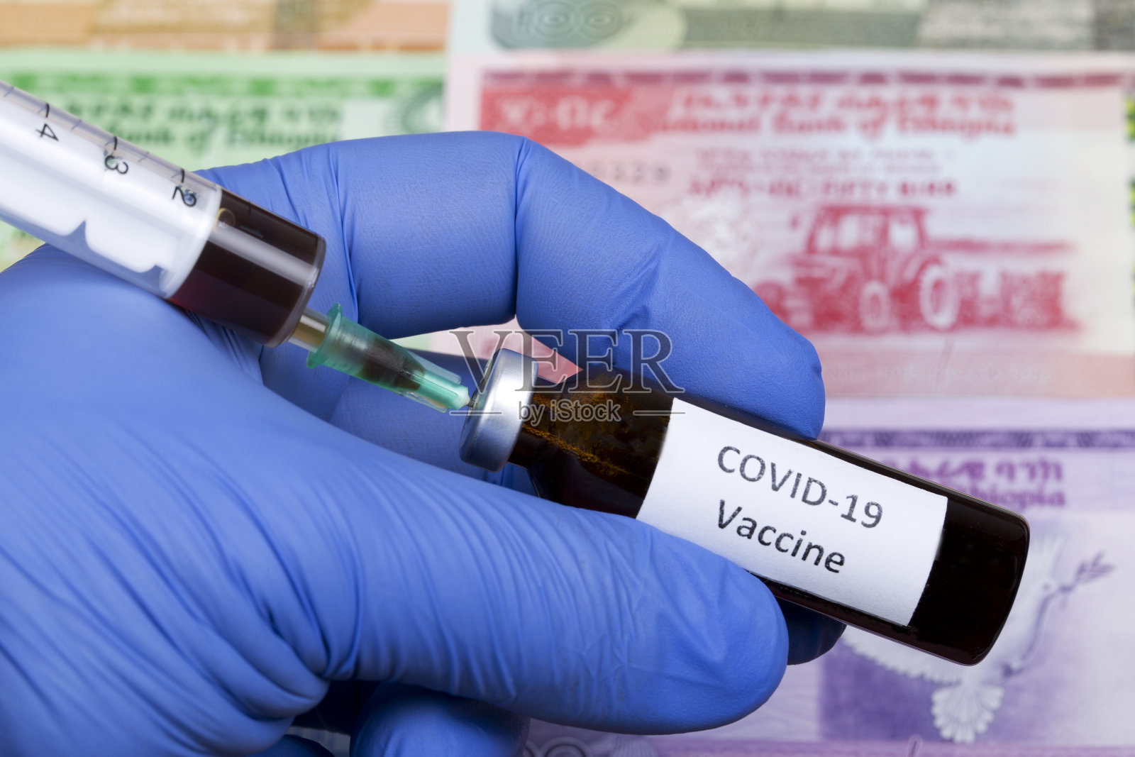 基于埃塞俄比亚资金背景的Covid-19疫苗照片摄影图片