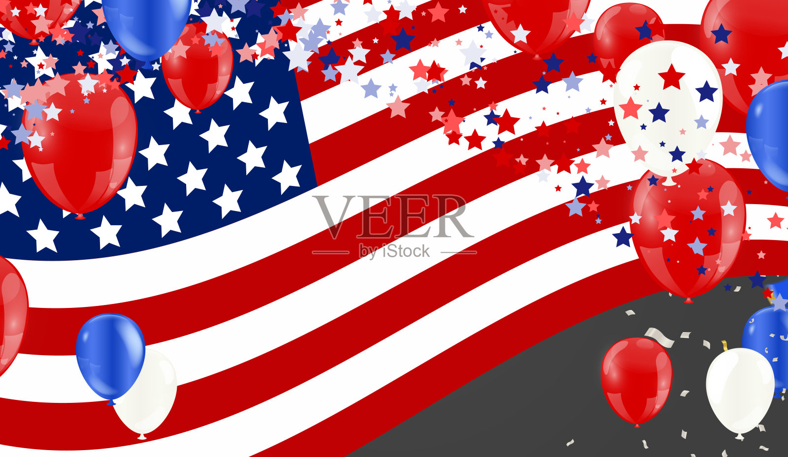 五星和丝带总统日快乐。脚本。书法设计印刷贺卡，销售旗帜，海报。彩色矢量插图手绘文字字母美国插画图片素材