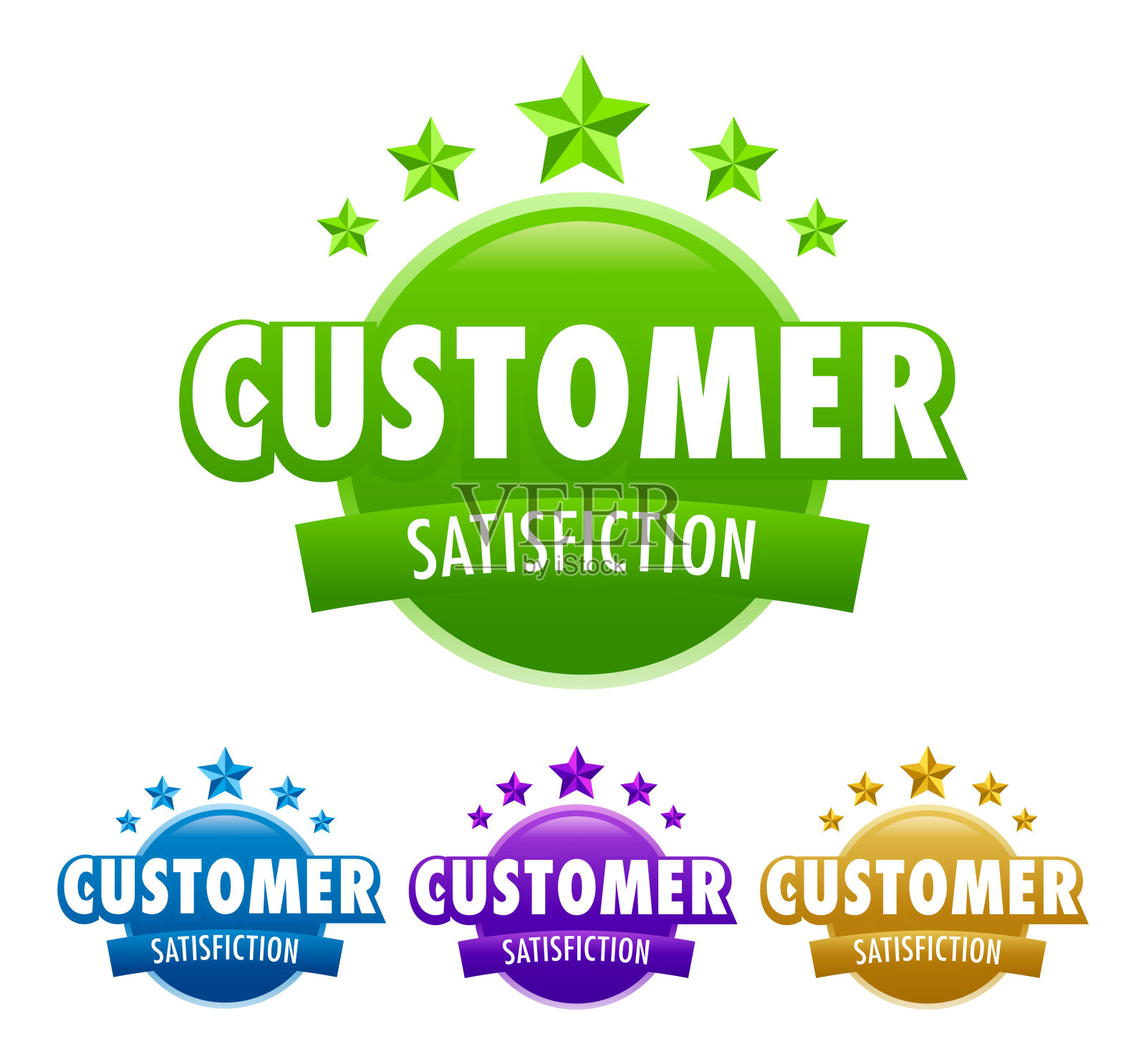 客户满意度向量保证徽章与四个颜色变异隔离在白色背景插画图片素材