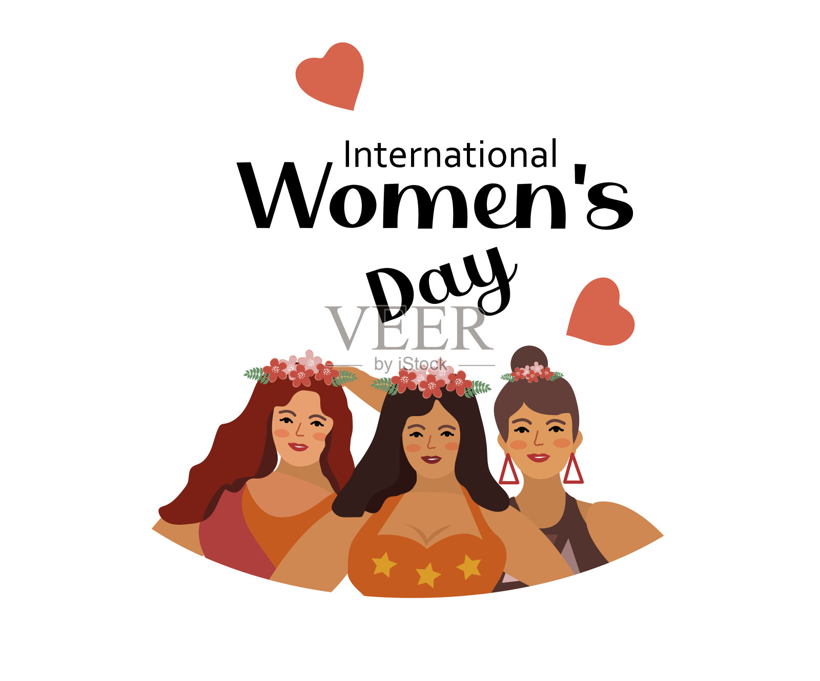 3月8日国际妇女节。女权主义女性团结贺卡。为自由、独立、平等而战。矢量图插画图片素材