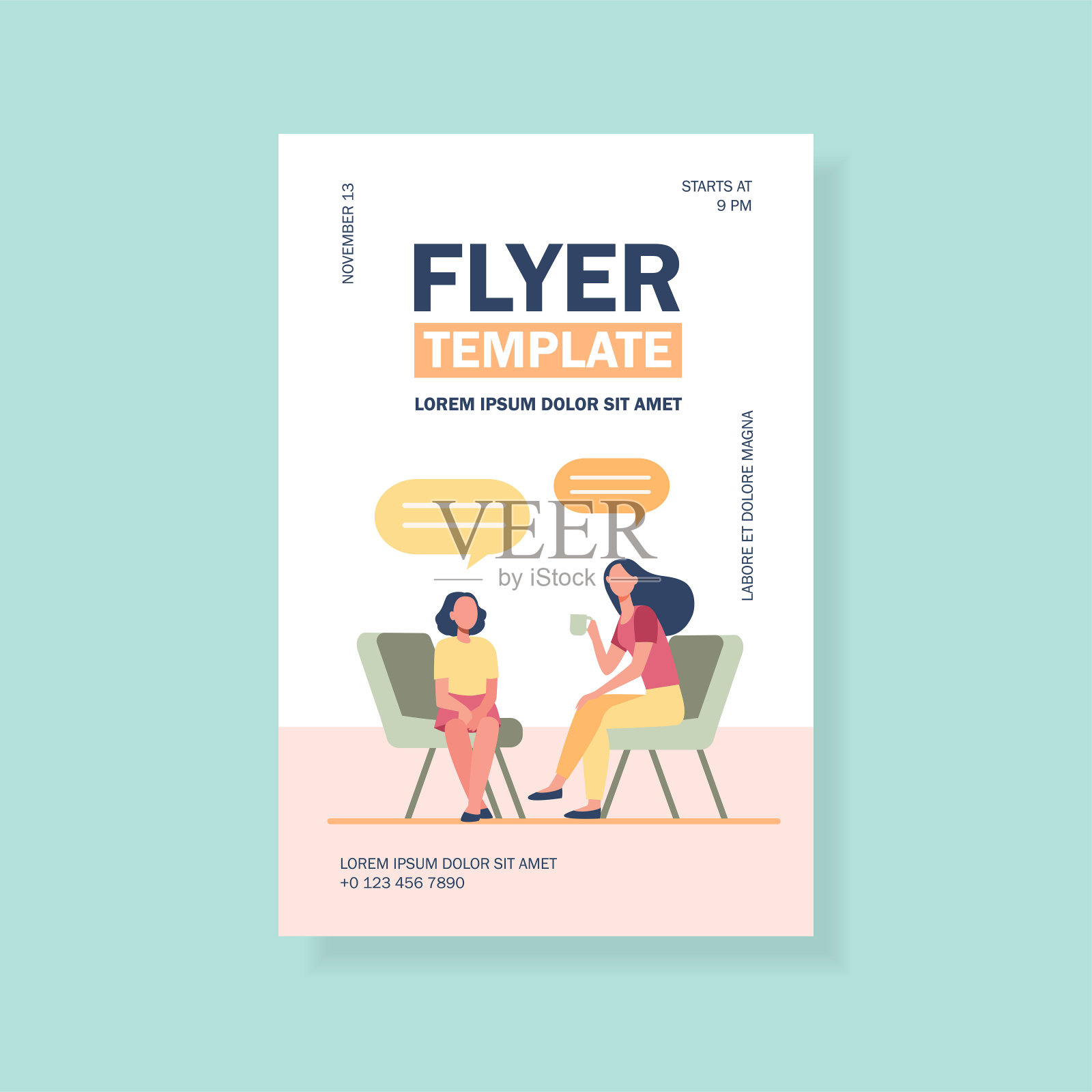 妈妈坐在椅子上和女儿聊天设计模板素材