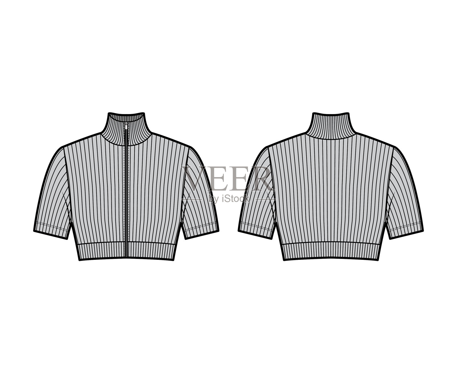 拉链裁剪高领罗纹针织毛衣插画图片素材