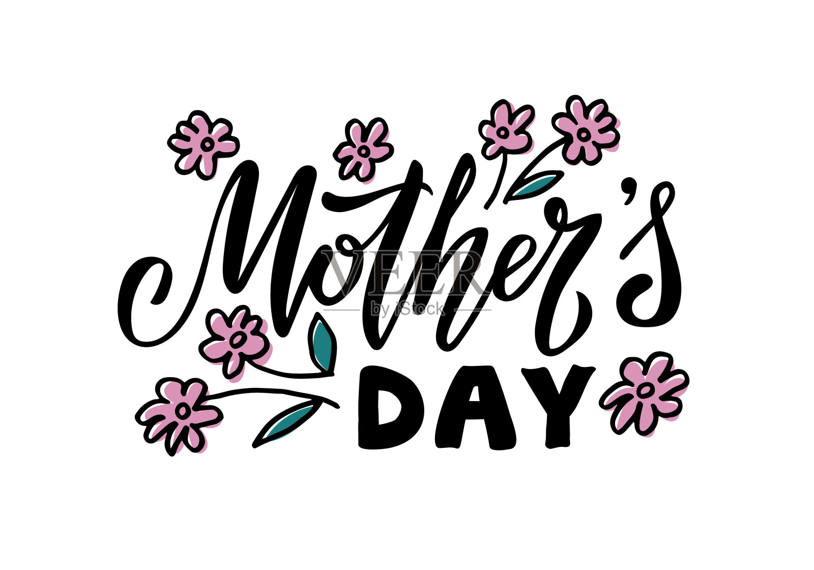 母亲节的黑色字母和粉红色的花插画图片素材
